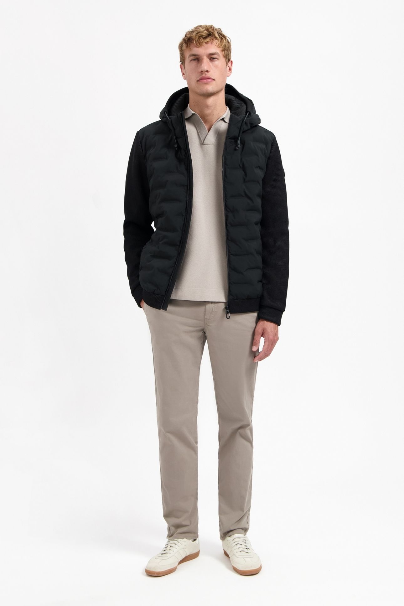 JACKET SHORT FIT SEALED HOODED KNITTED MIX BLACK 2