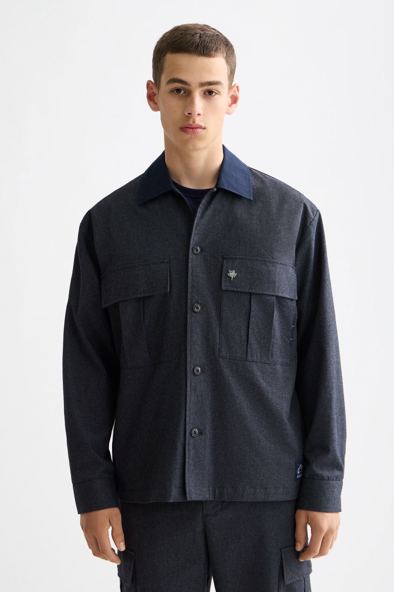 MELANGE COTTON-BLEND NYLON-TRIMMED ARMY OVERSHIRT GREY MELAN 2