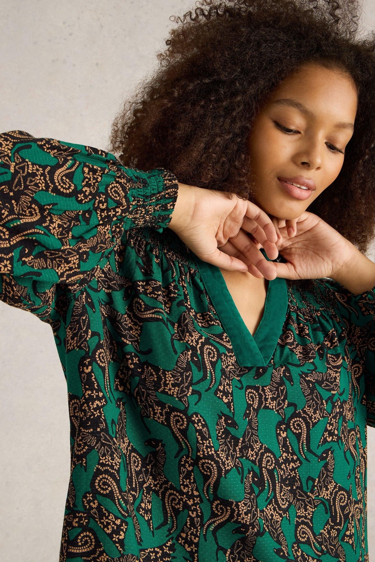BAY PRINT LONGLINE TOP TEAL PRINT 2