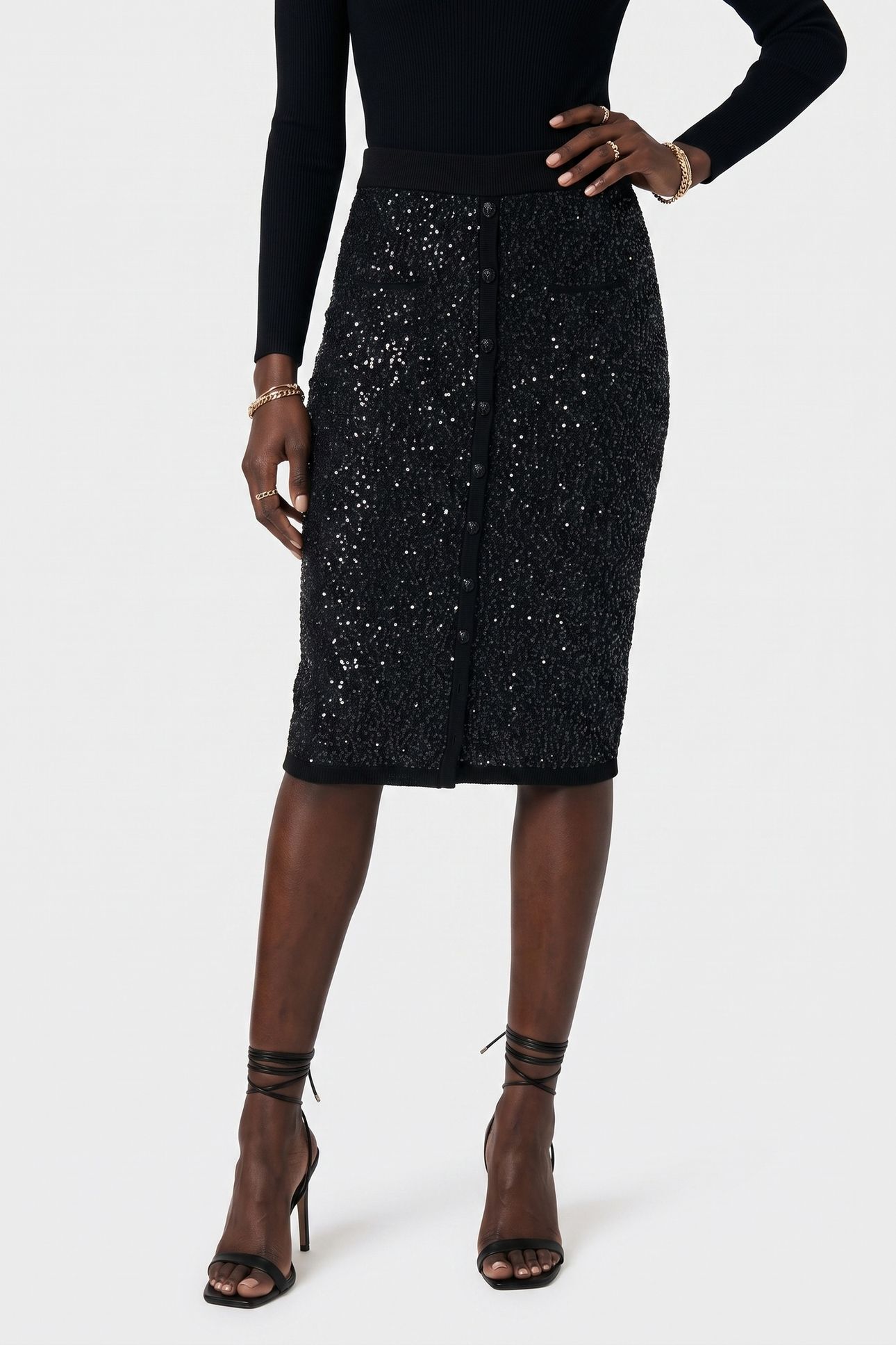 LONG SEQUIN SKIRT BLACK 1