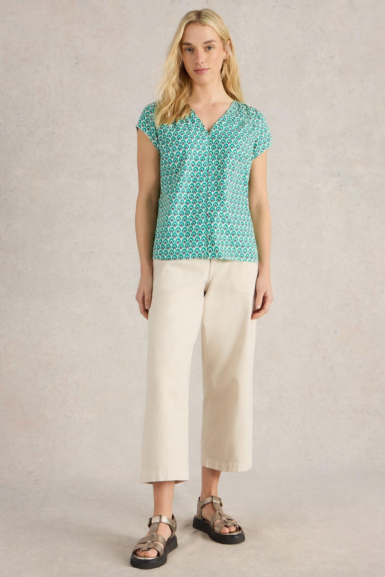 RAE ORGANIC COTTON TOP GREEN PRINT 1
