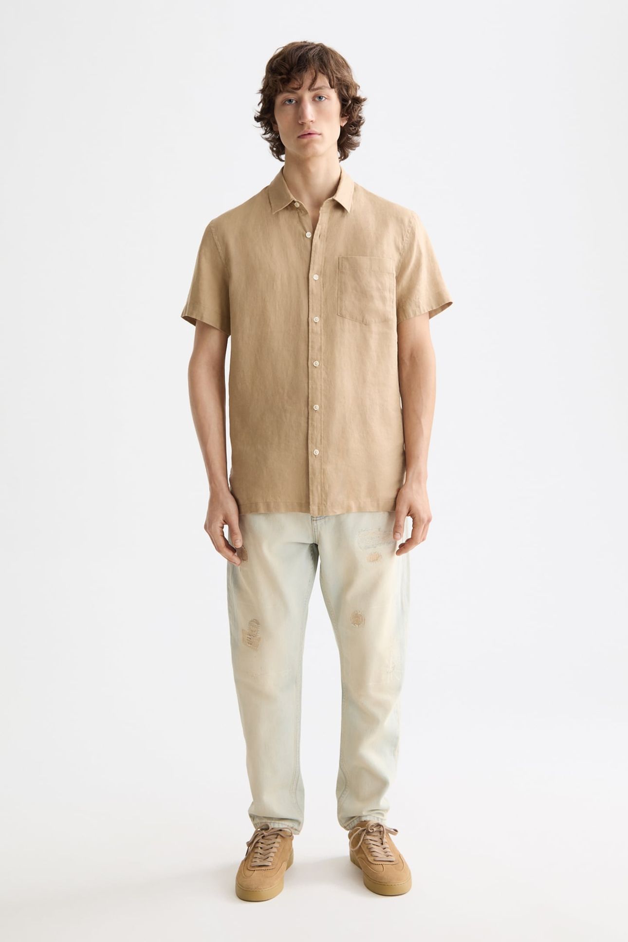 CORE SEASONAL - REGULAR-FIT SHORT-SLEEVED LINEN SHIRT TANNIN 1