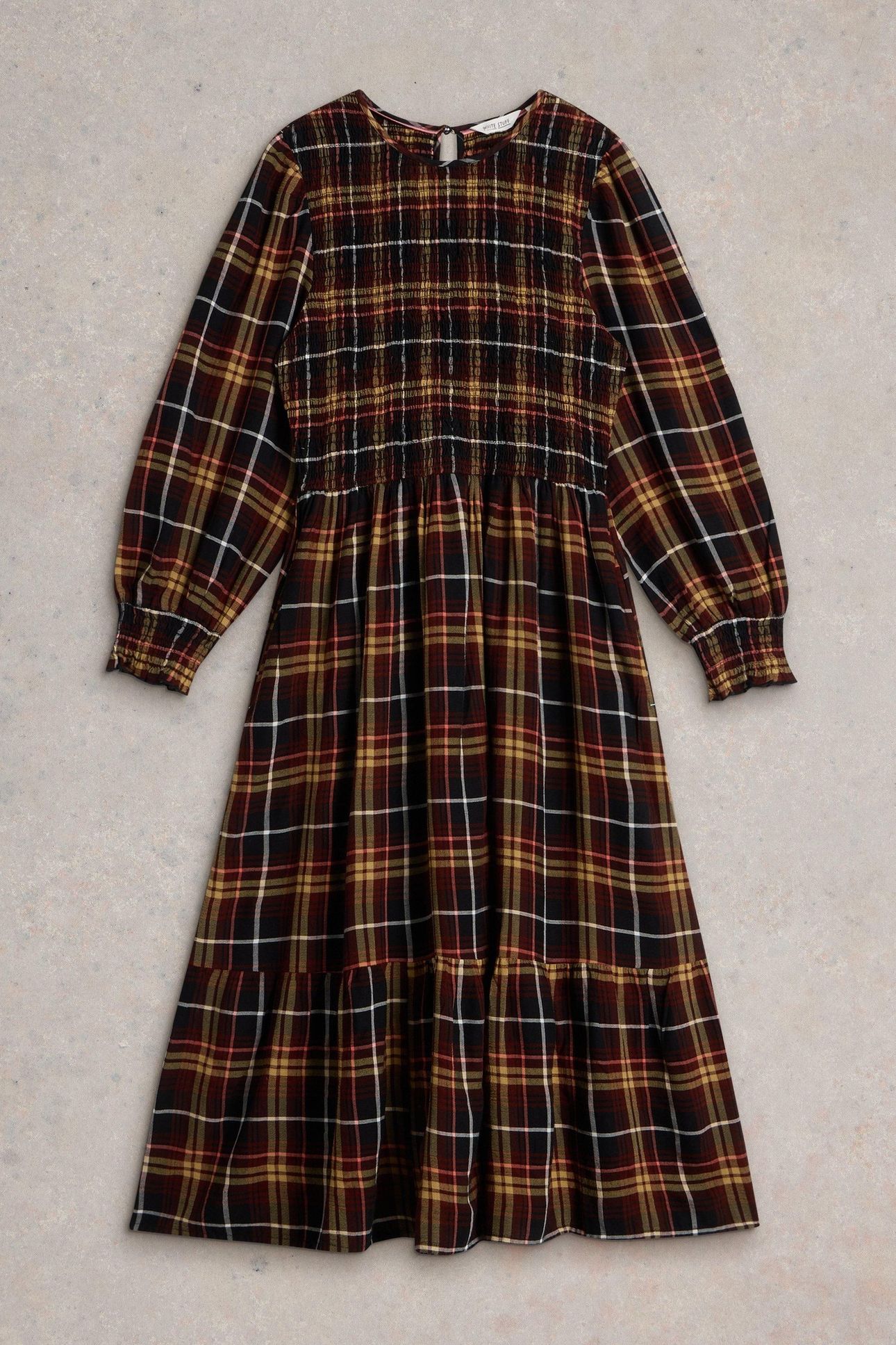 ROSA CHECK MIDI DRESS BROWN MULTI 1