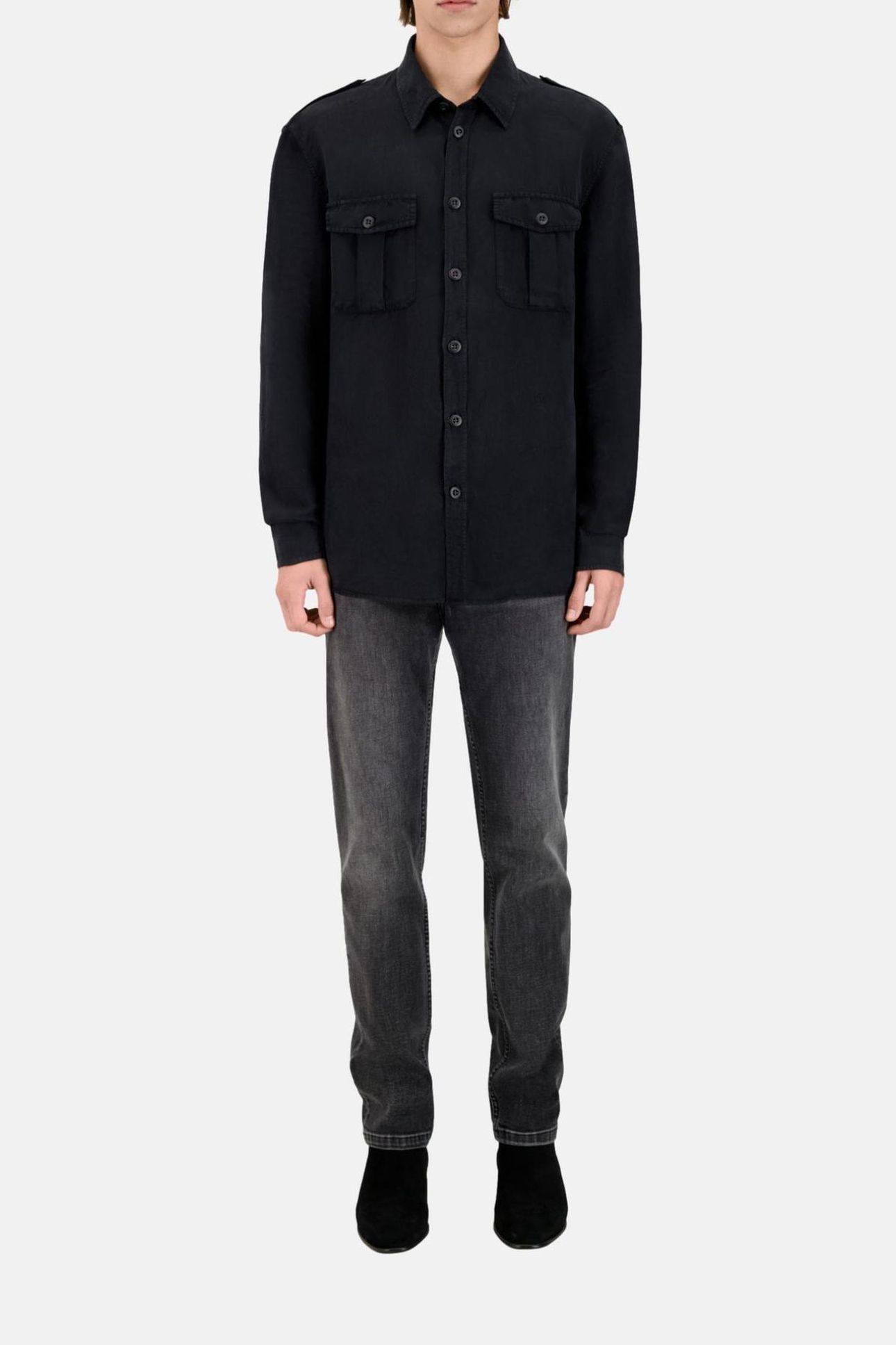 MILITARY SHIRT WITH PATCH POCKETS BLACK 2
