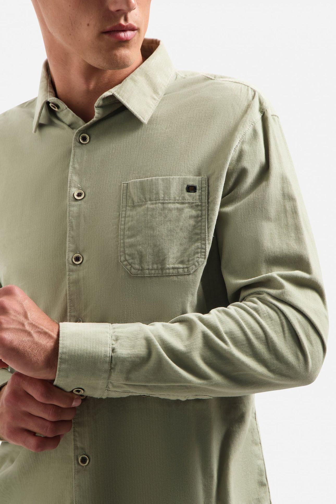 SHIRT SOLID FINE HERRINGBONE LIGHT MOSS 7