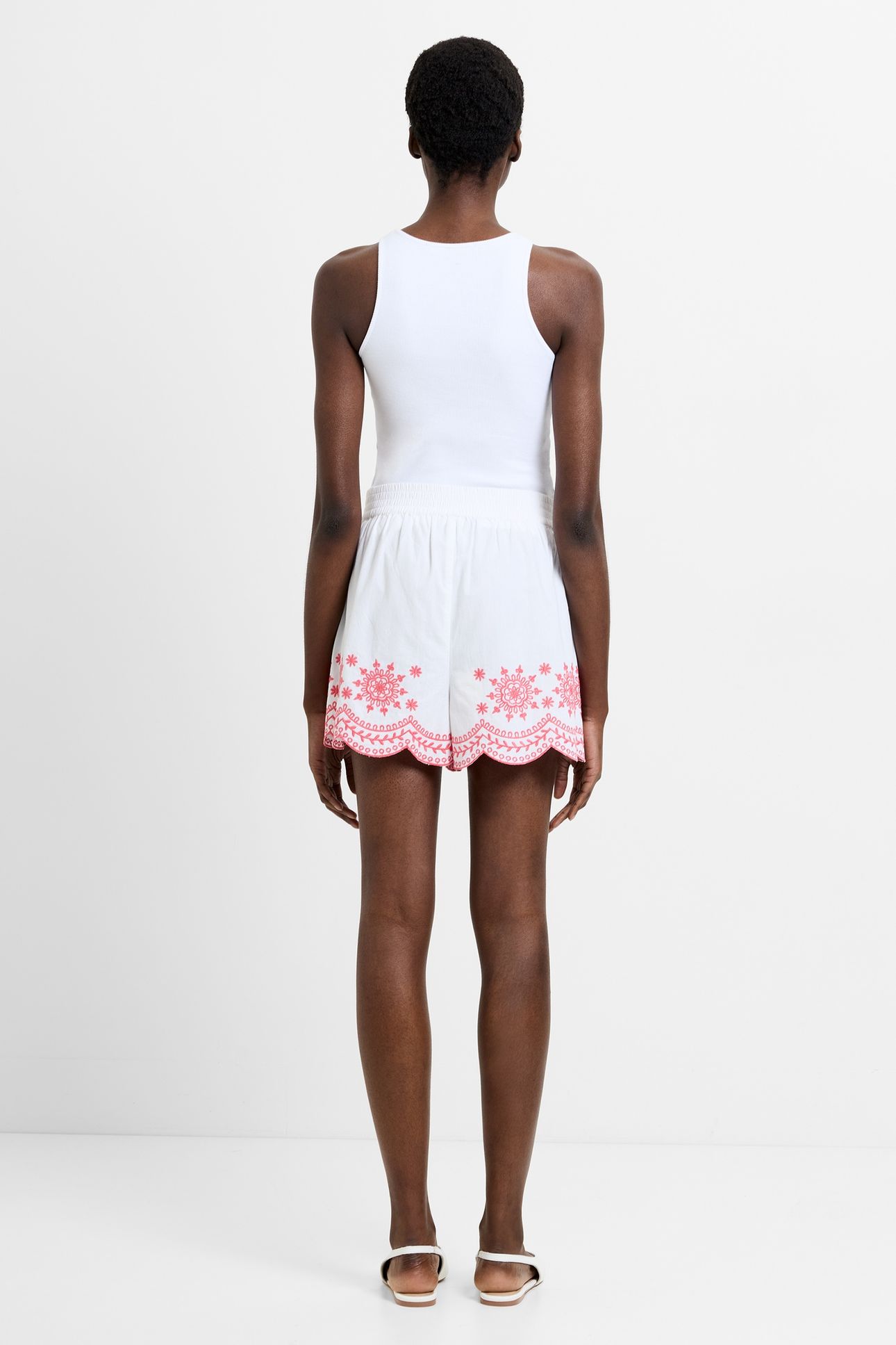 ALISSA EMB HEM COTTON SHORTS WHITE/RASPBERRY PINK 2