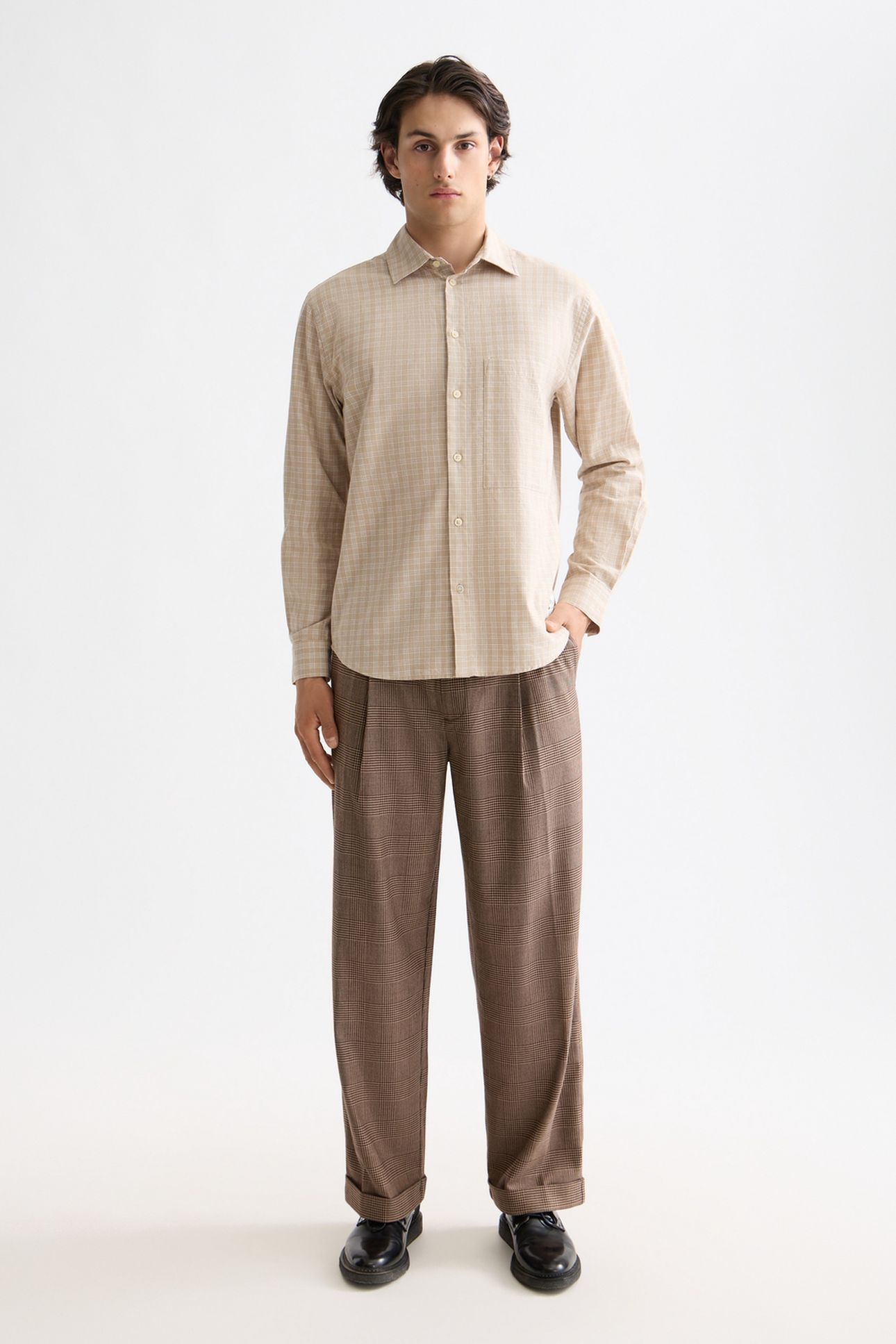 LIGHTWEIGHT FLANNEL CHECKED SHIRT PLAZA TAUPE CHECK 2