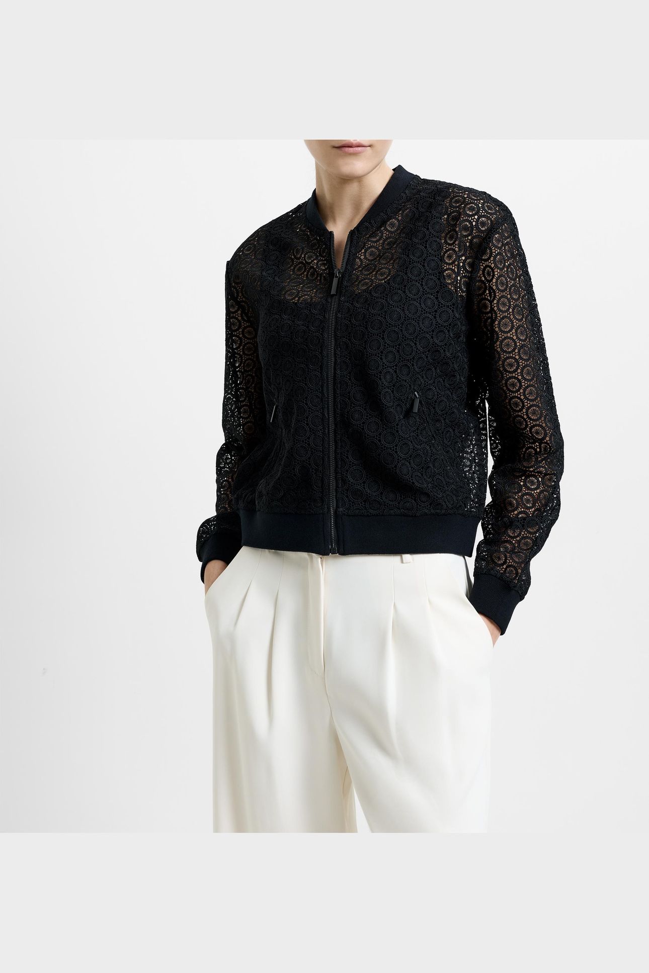 KRISTA LACE MIX KNIT BOMBER BLACK 2