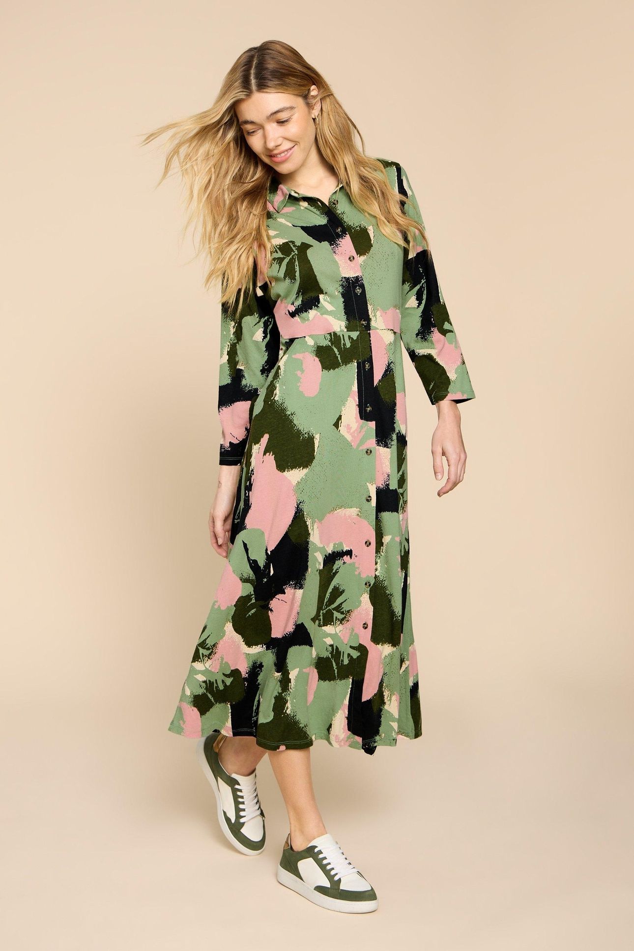 ADA JERSEY SHIRT DRESS GREEN MULTI 2