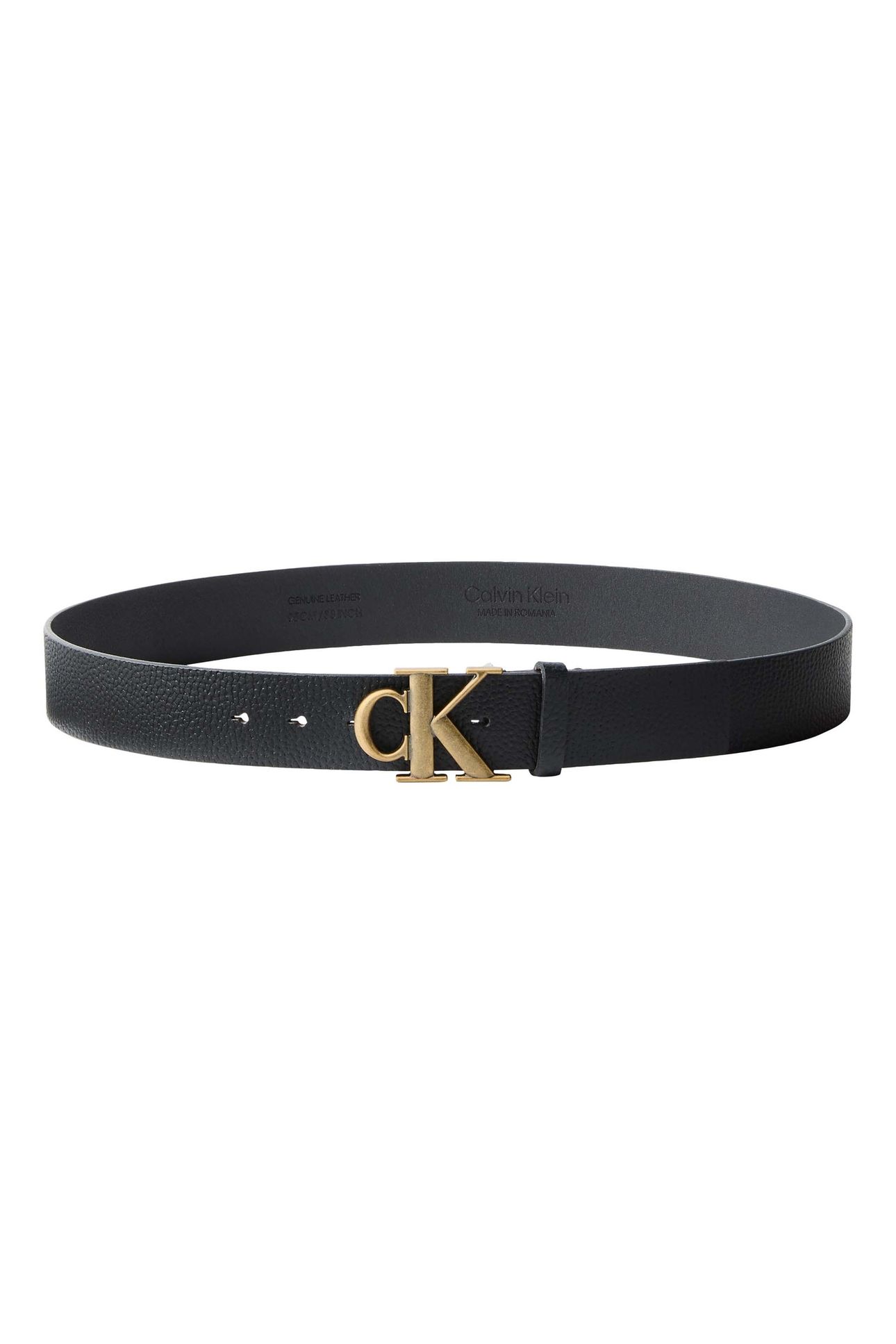 CK BUCKLE PEBBLE 40MM BELT BLACK/ANTIQUE BRASS 2