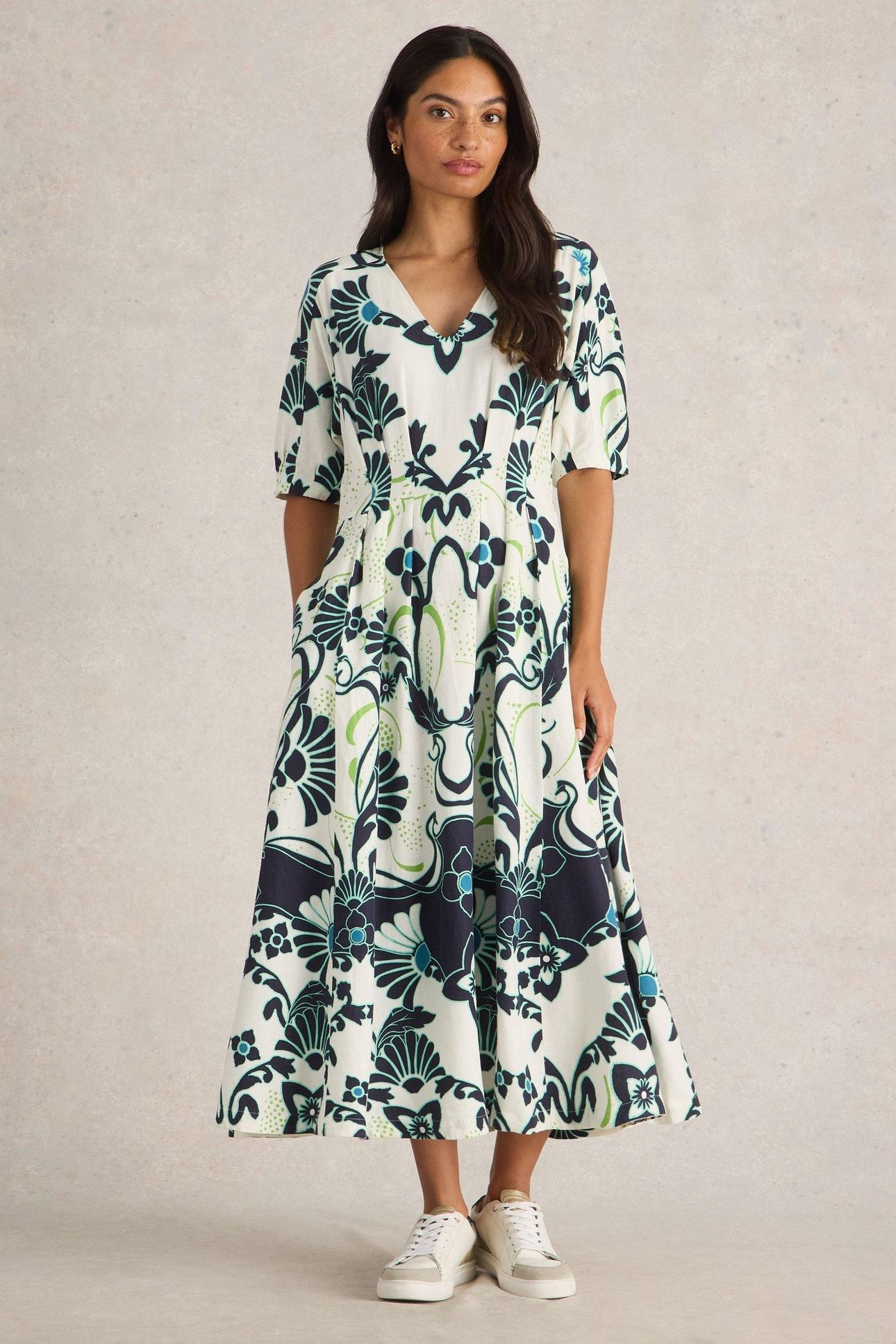 KATE LINEN BLEND DRESS IVORY PRINT 1