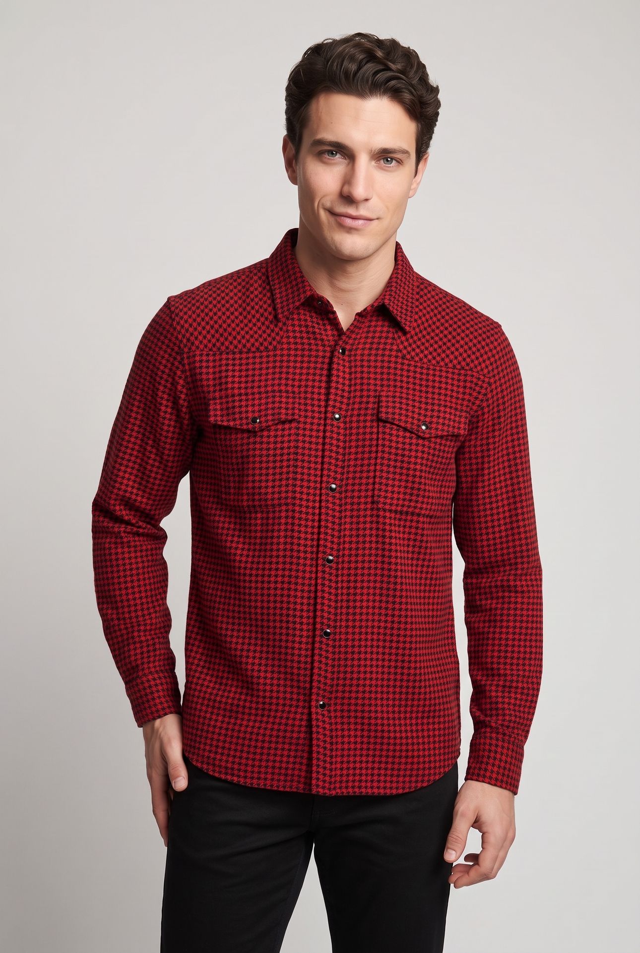 LONG-SLEEVED SHIRT W CLASSIC COLLAR BLACK - RED 1