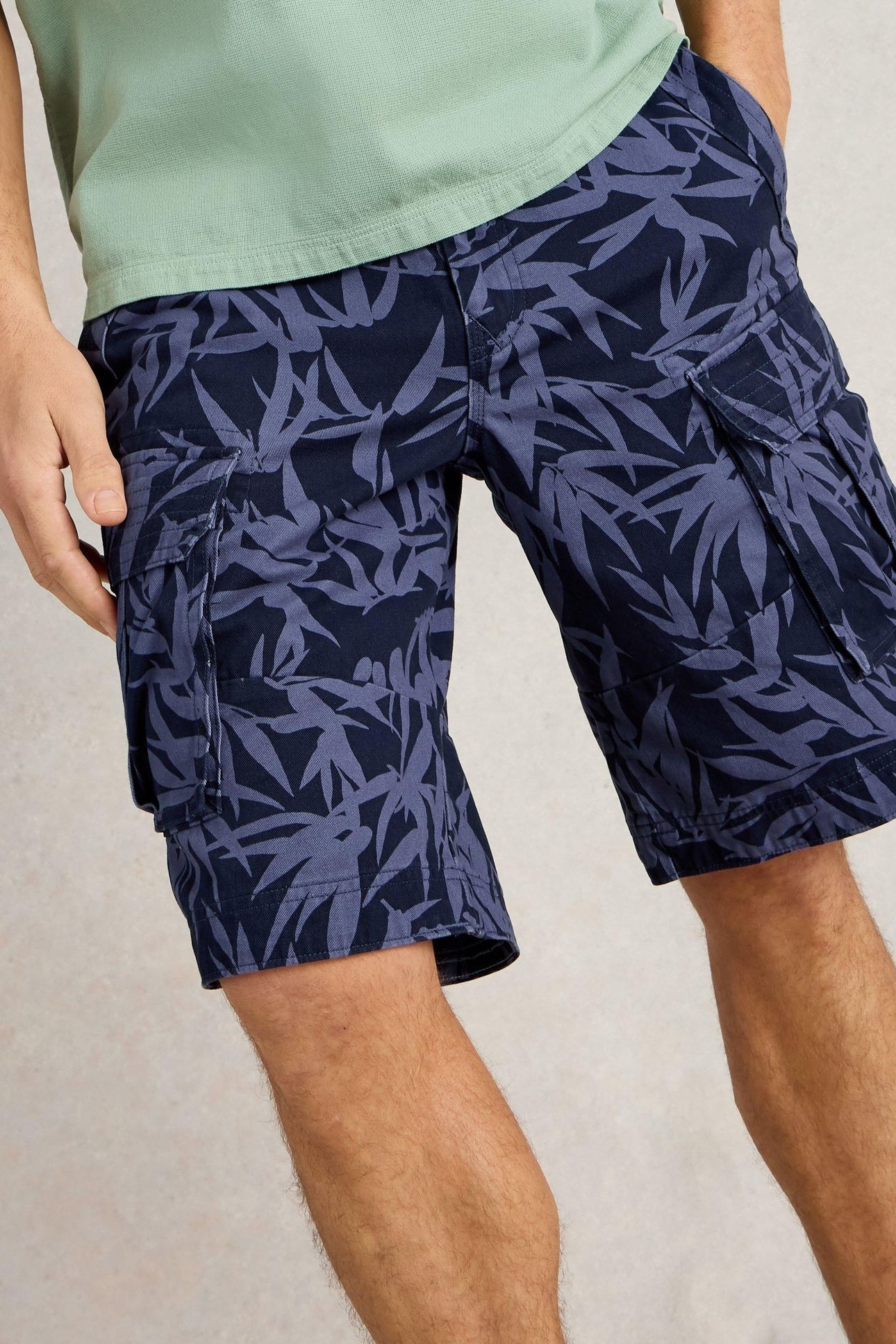 HALSALL PRINTED CARGO SHORT NAVY PRINT 1