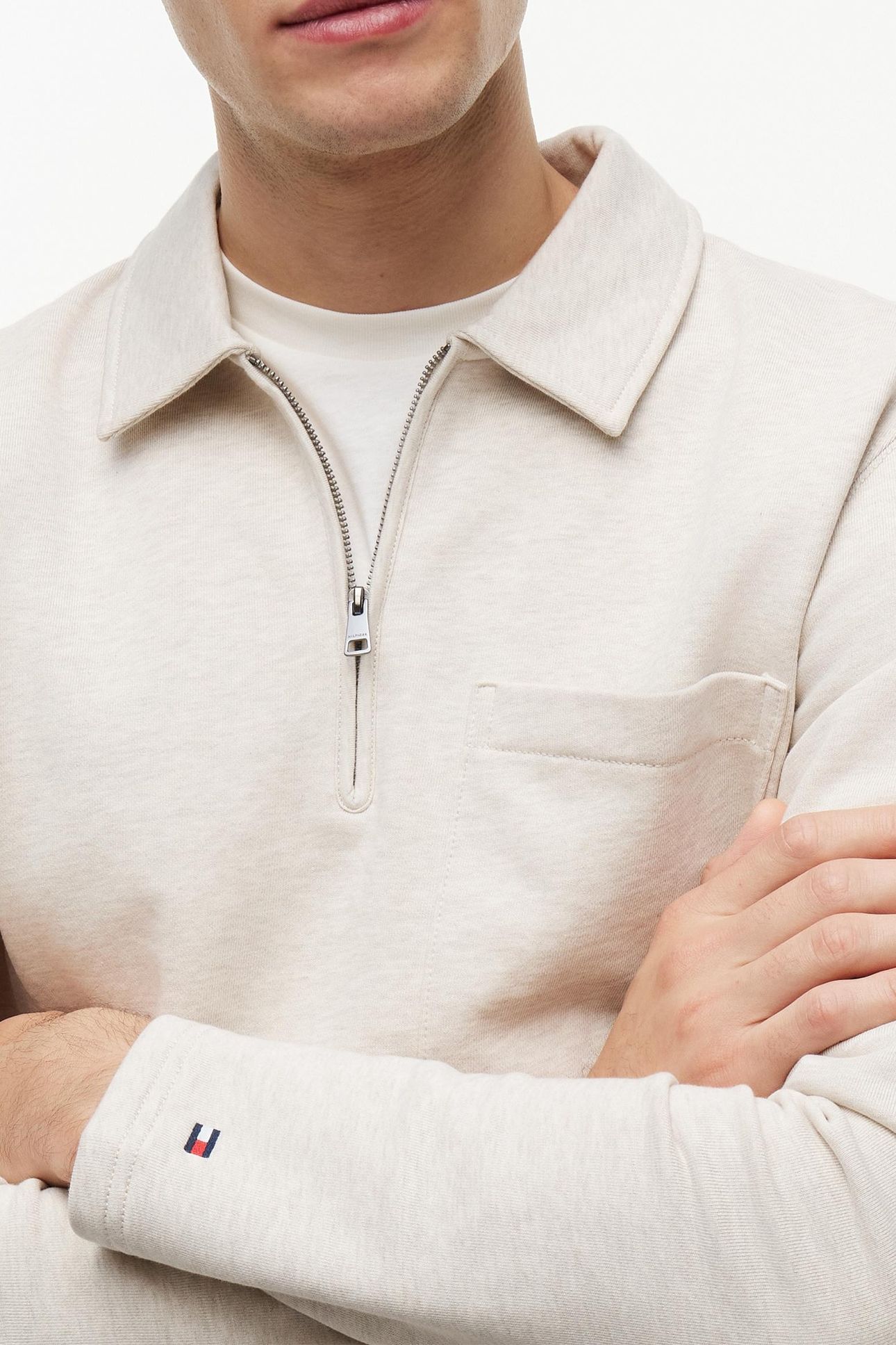ESSENTIAL TERRY QUARTER-ZIP HEATHERED OATMILK 5