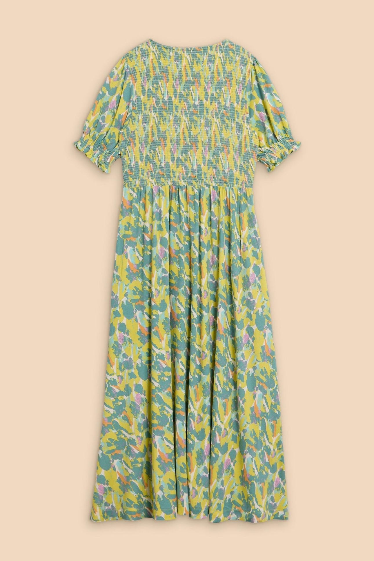 EMILY SHIRRED JERSEY DRESS TEAL PRINT 6