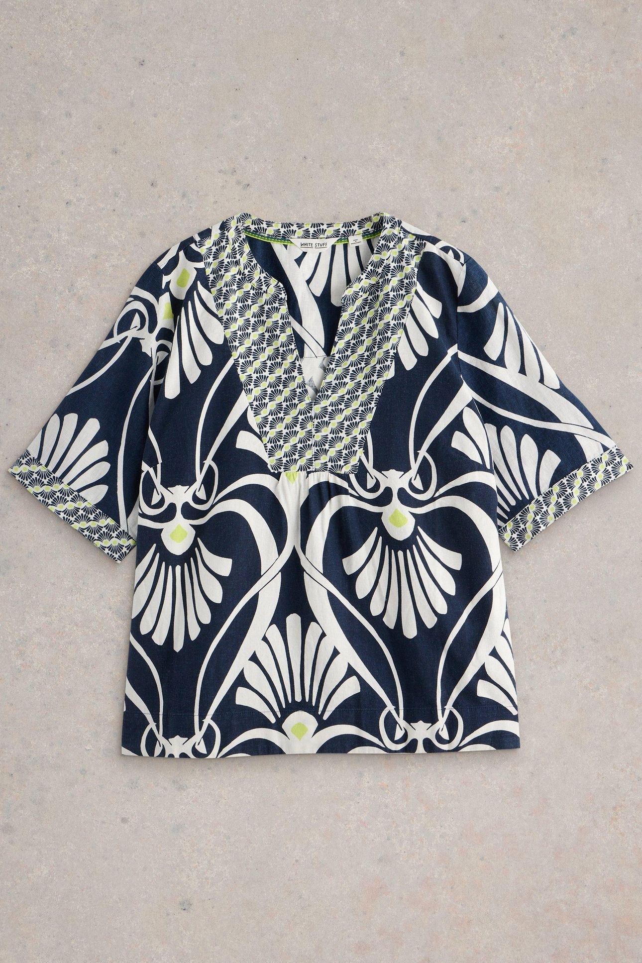 ASH LINEN BLEND TOP NAVY PRINT 5