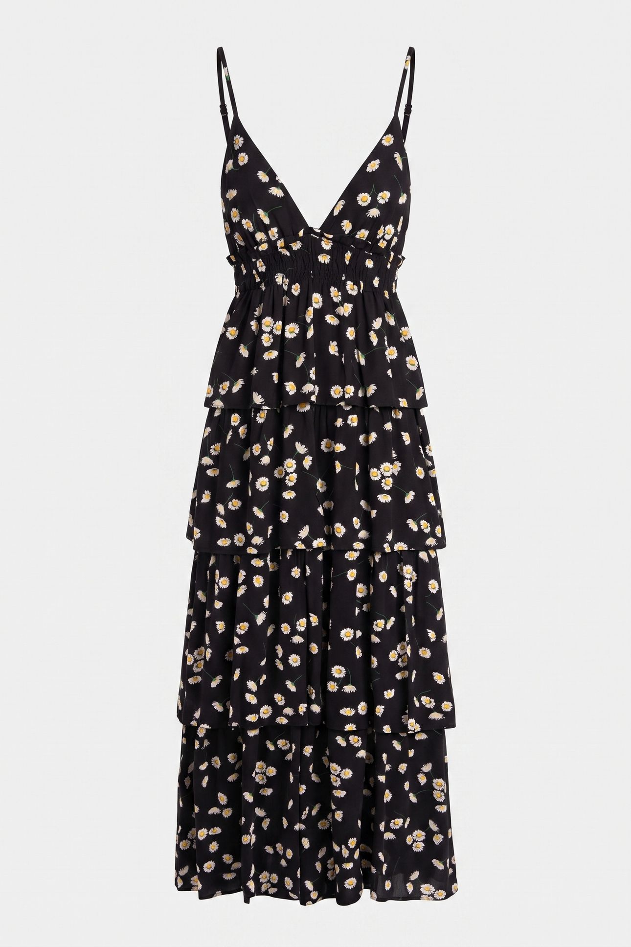 SLEEVELESS RUFFLED LONG DRESS BLACK WHITE 3