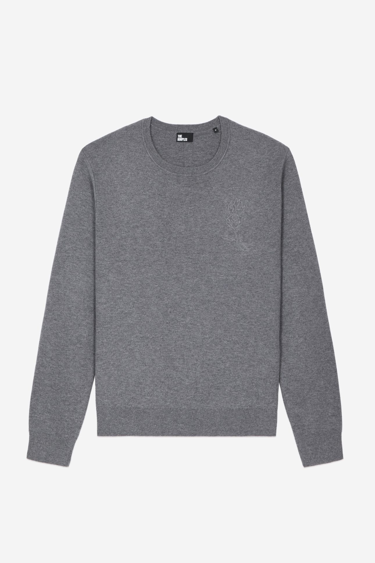 ROUND NECK SWEATER WITH CHEST EMBROIDERY MELANGE GREY 5