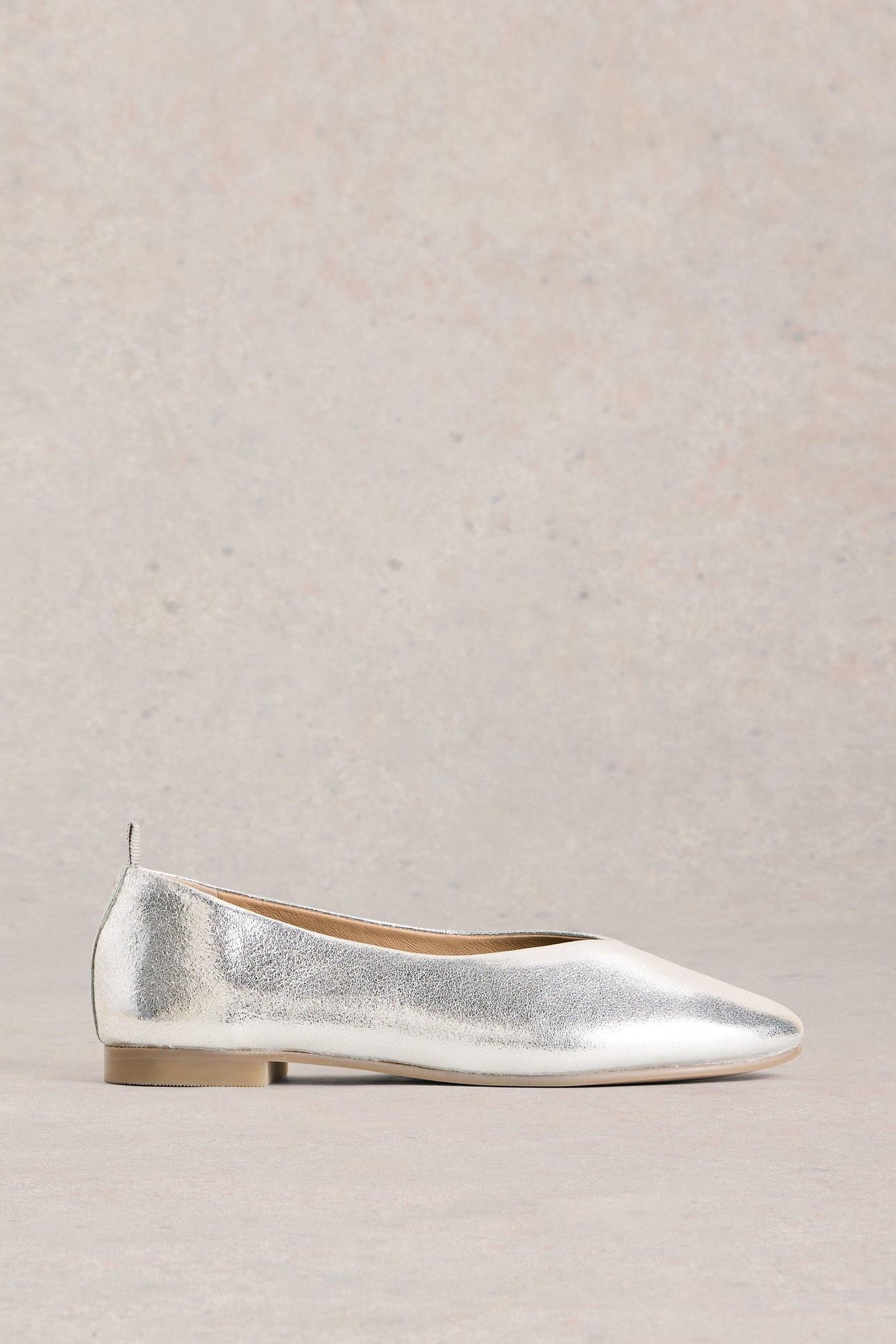 CHERI LEATHER BALLERINA PUMP SILVER TONE METALLIC 1