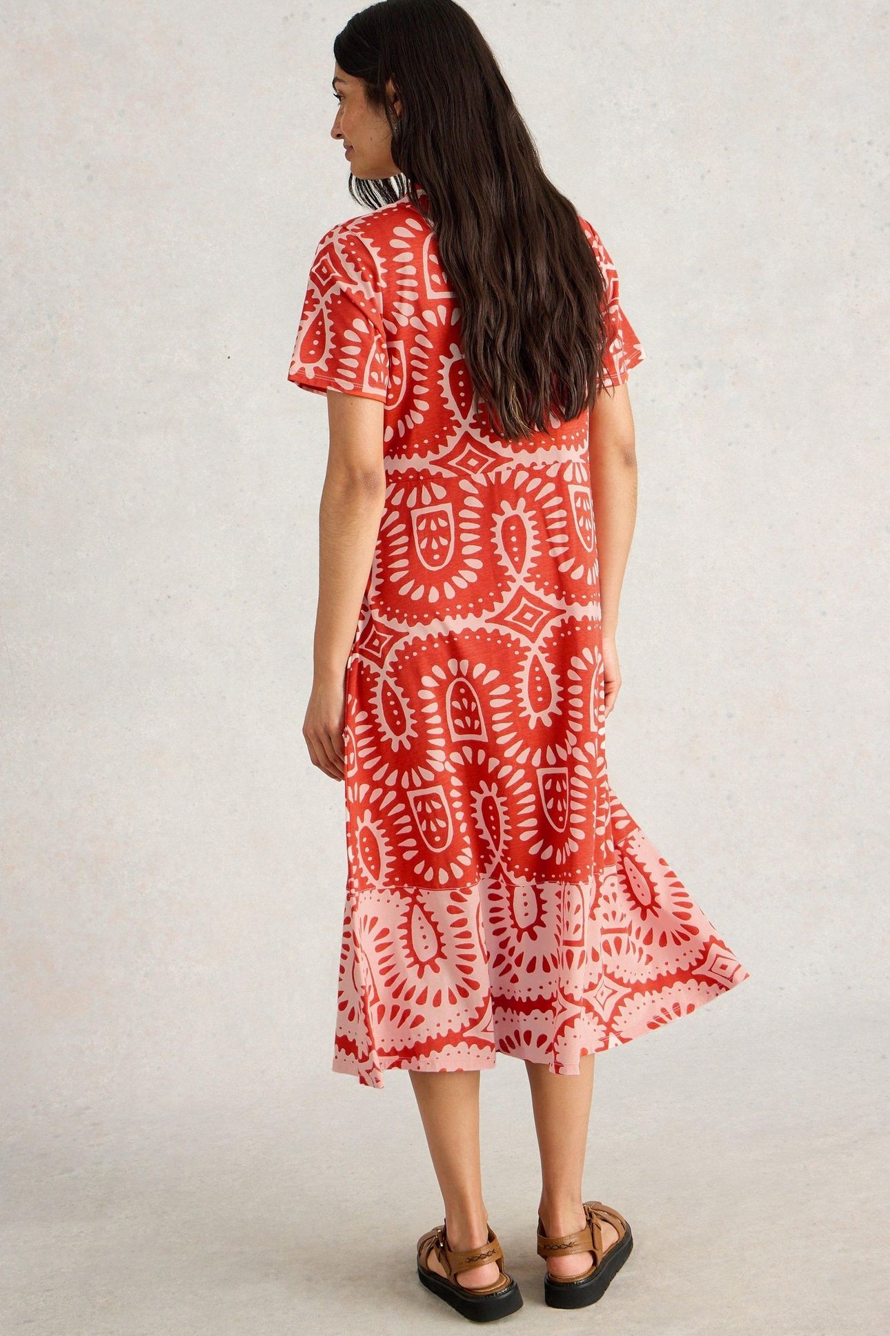 RUA JERSEY SHIRT DRESS RED PRINT 3