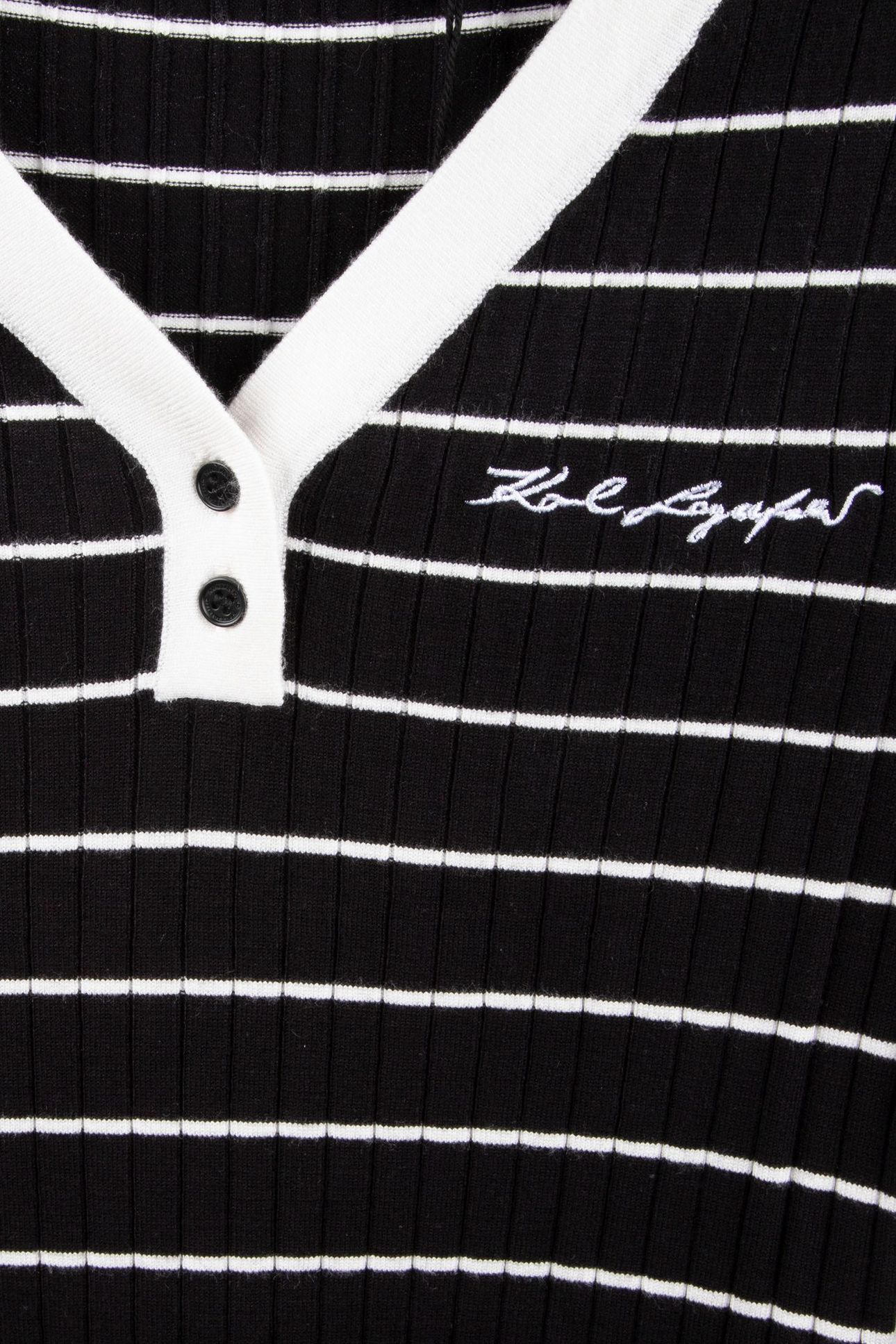 STRIPED V-NECK KNIT DRESS BLACK-WHITE STRIPES 4