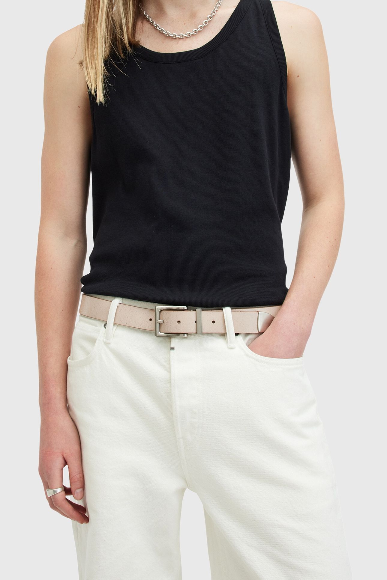 TREY METAL TIP BELT CREAM/DULL NICKEL 1