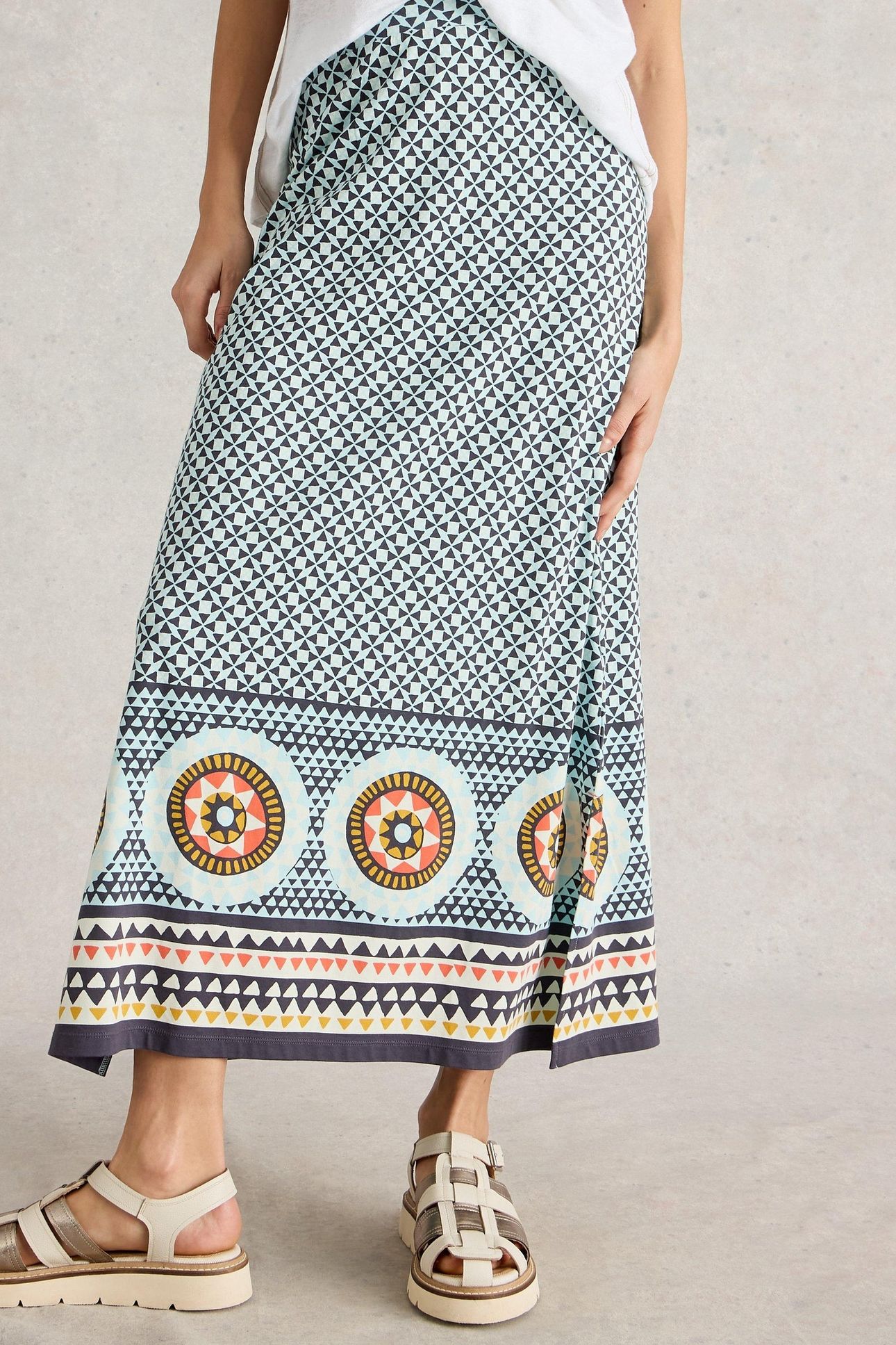 FAY JERSEY MAXI COLUMN SKIRT BLUE MULTI 2