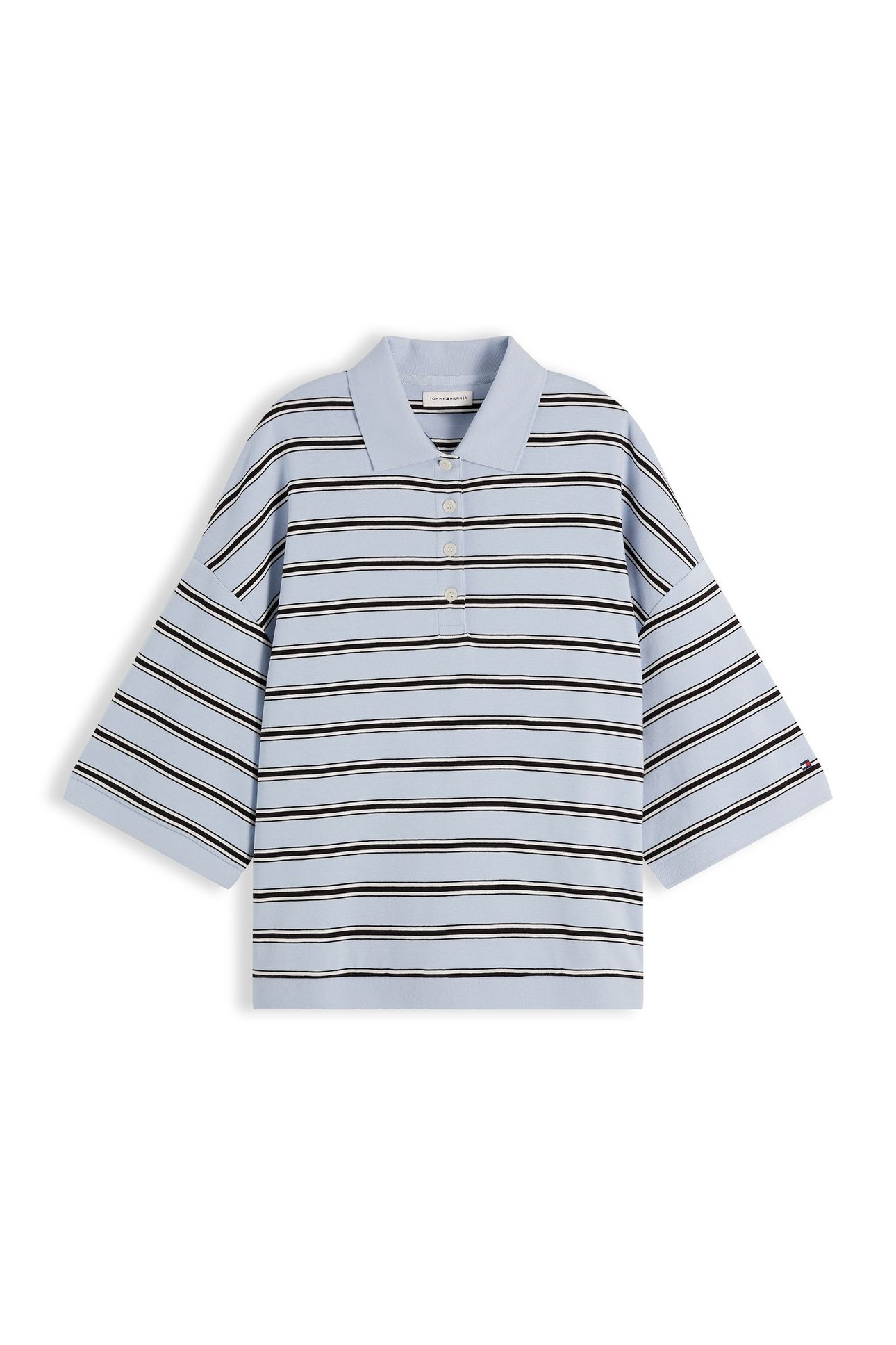 OVERSIZED FIT STRIPE POLO SHIRT MULTI BREEZY BLUE/ECRU/BLACK 4