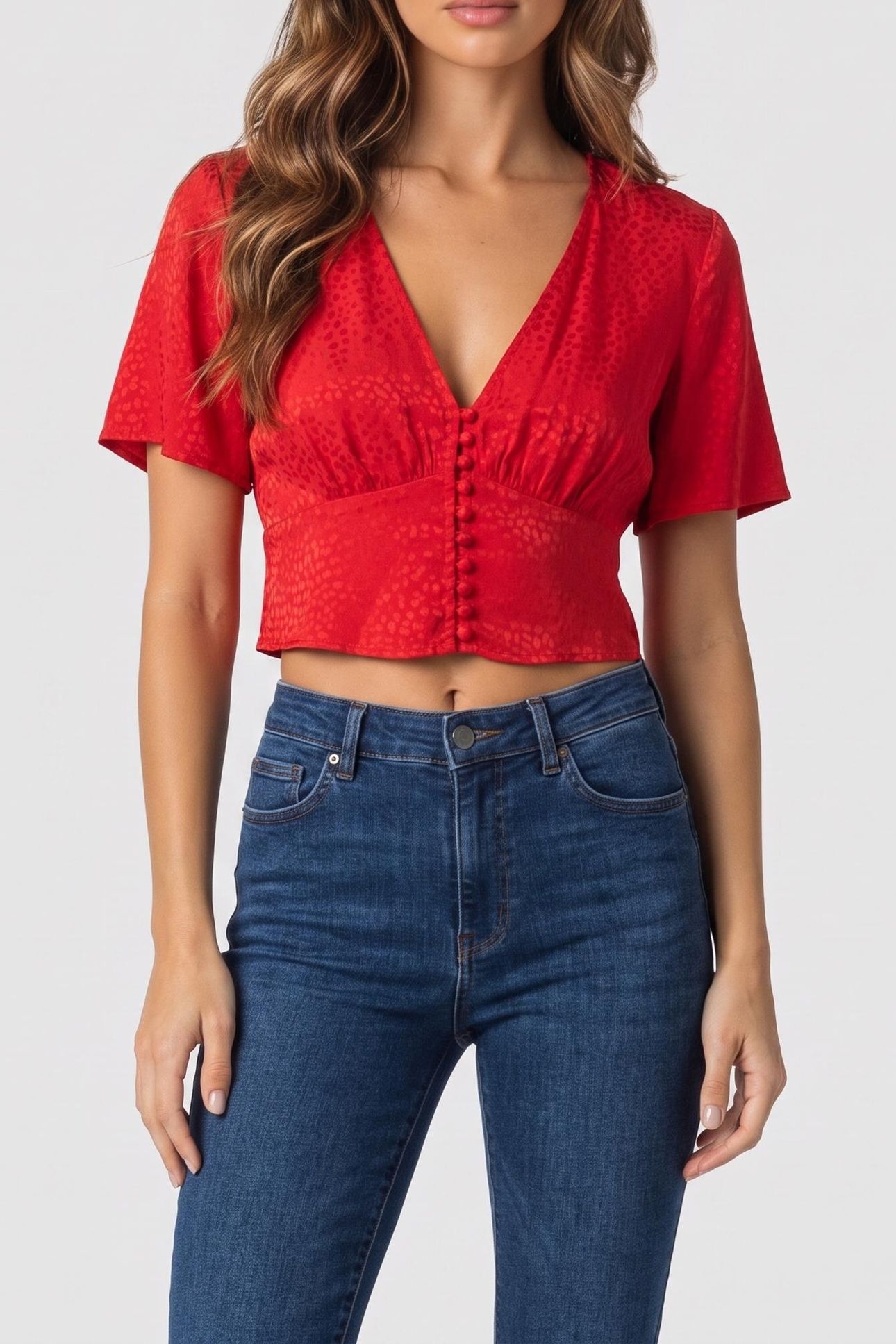 SHORT-SLEEVED TOP WITH BUTTON FRONT ORIENTAL RED 1