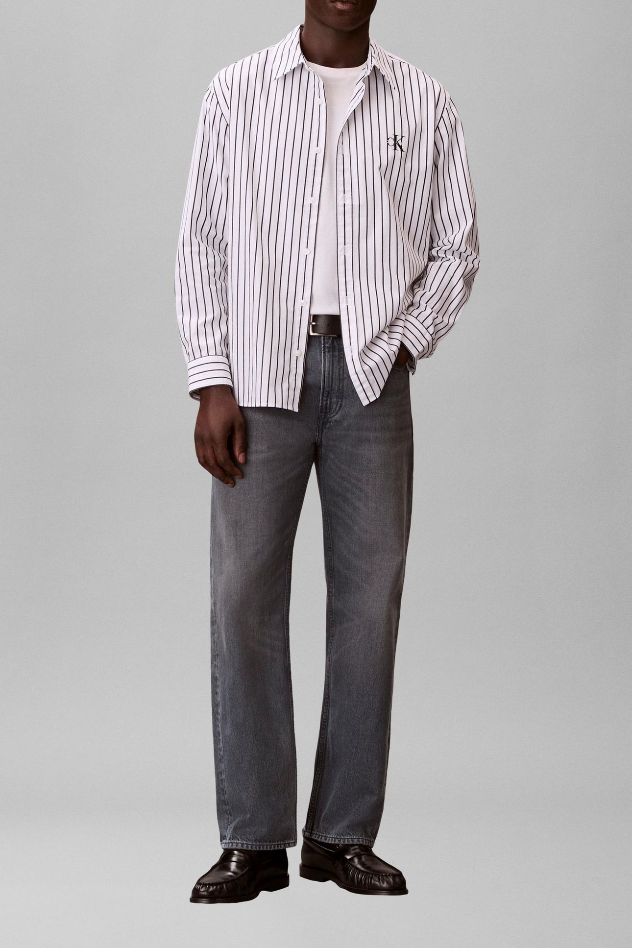 LONG SLEEVE YARN-DYED STRIPE WASHED BRILLIANT WHITE 1
