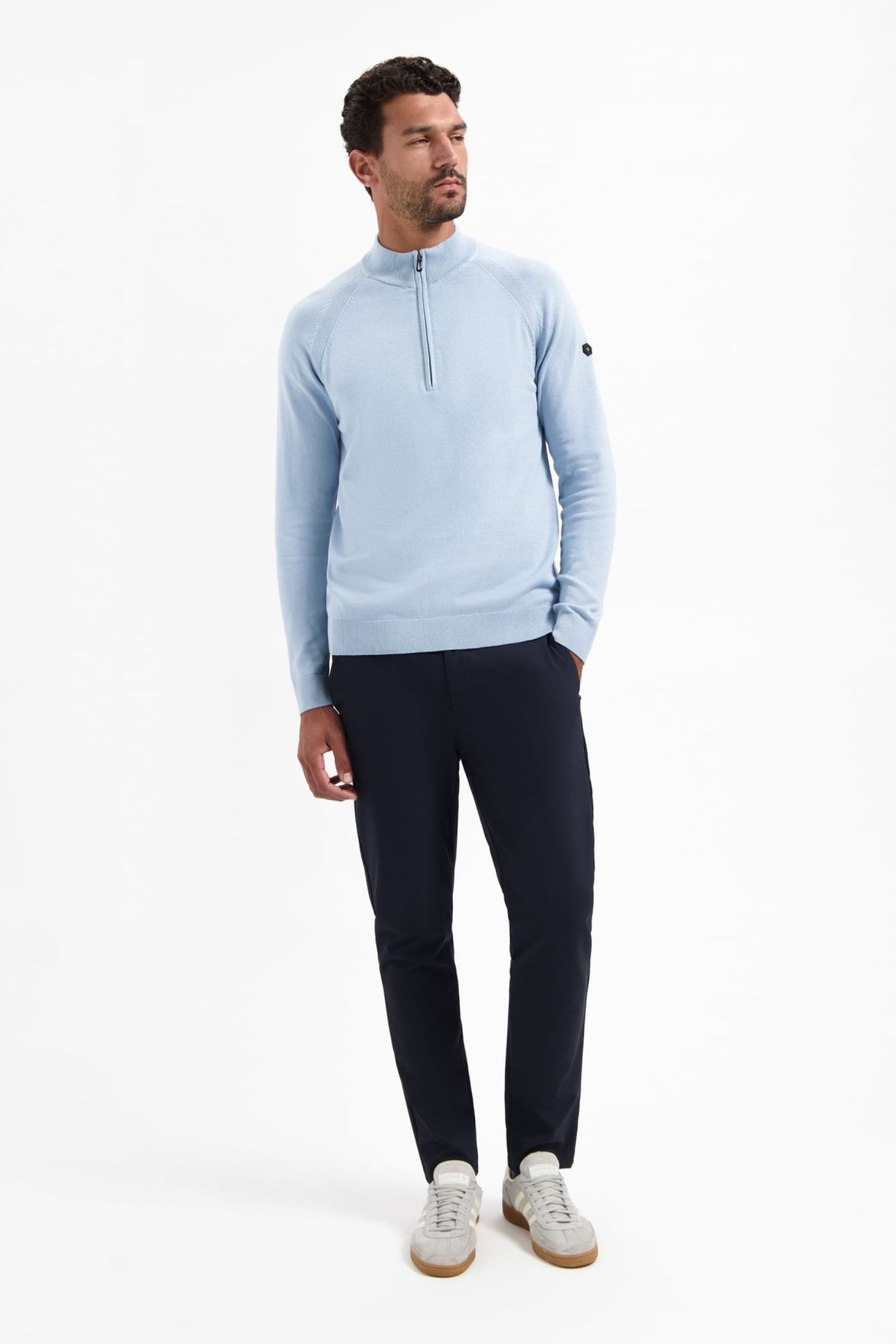 PULLOVER HALF ZIP HIGH COLLAR SOLID DUSTY BLUE 1