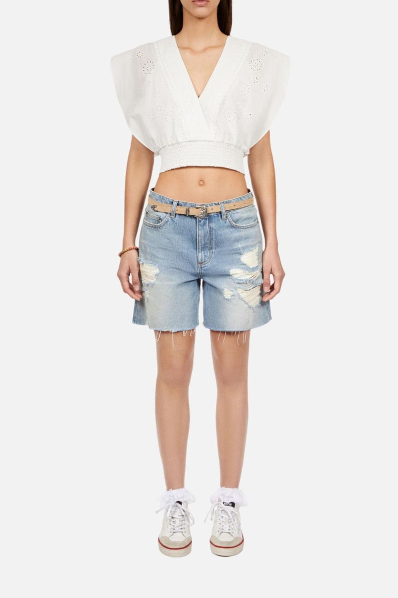 EMBROIDERED SMOCKED WAIST TOP WHITE 3