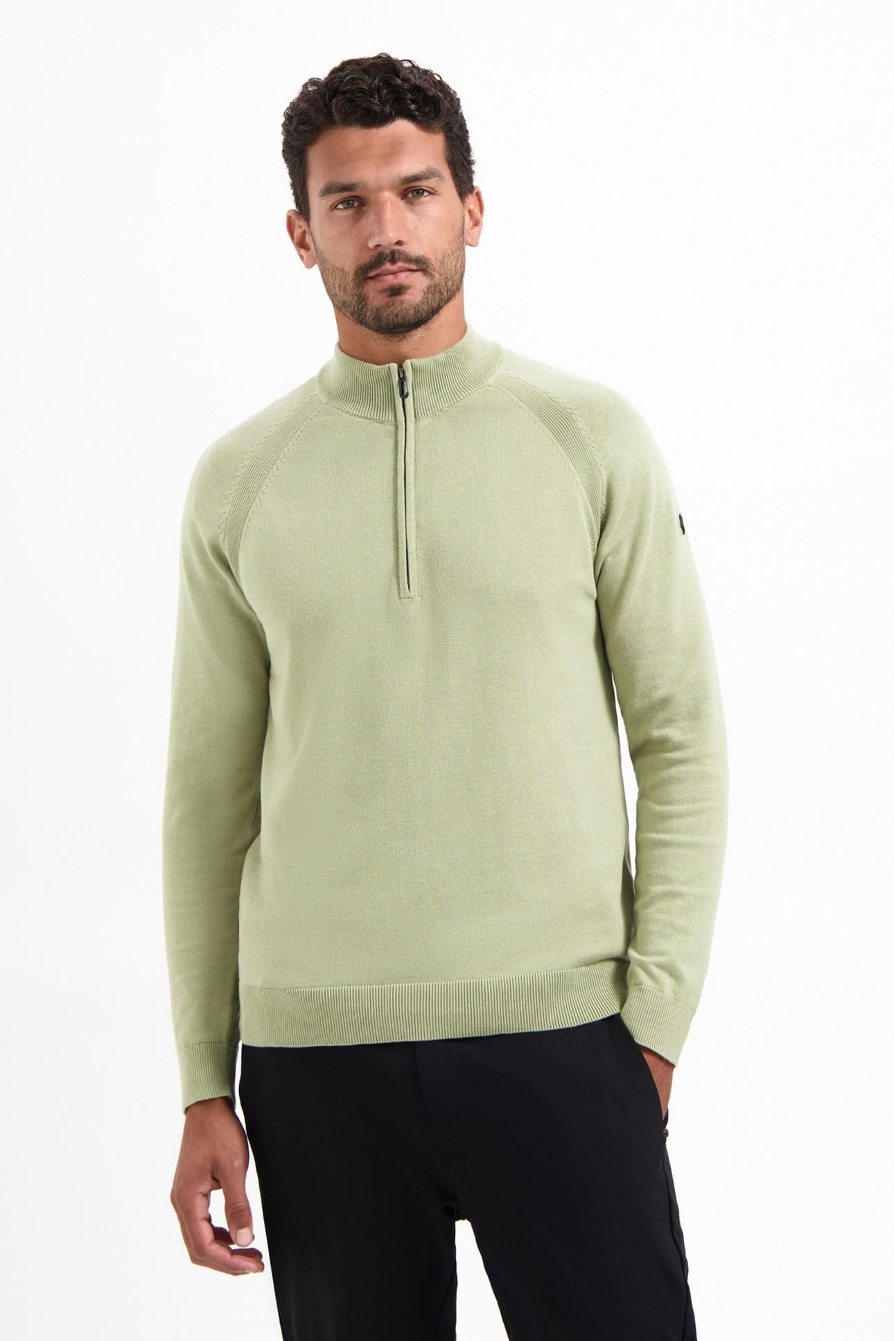 PULLOVER HALF ZIP HIGH COLLAR SOLID LIGHT MOSS 1
