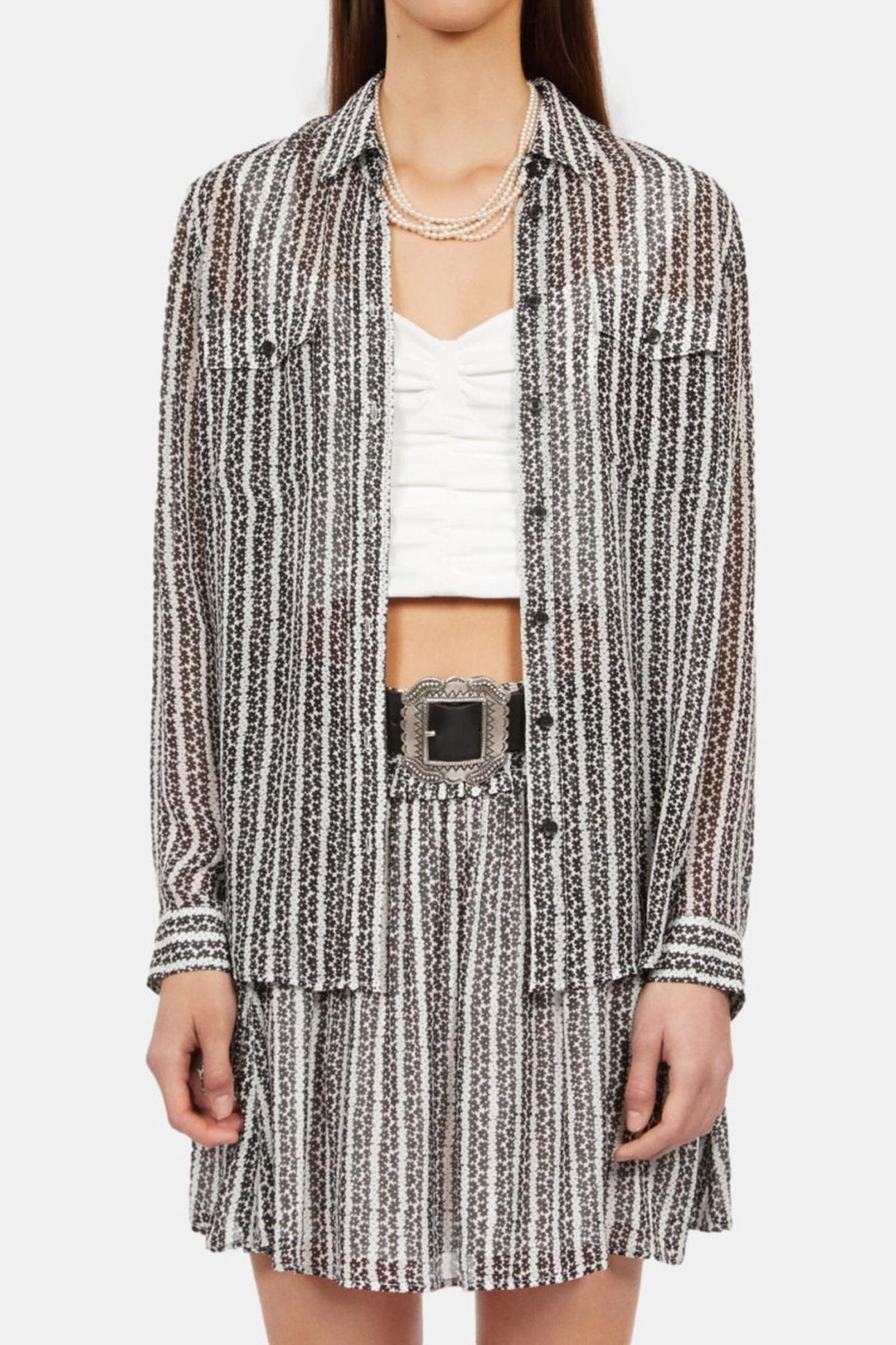 LONG-SLEEVED GEORGETTE SHIRT BLACK WHITE 2