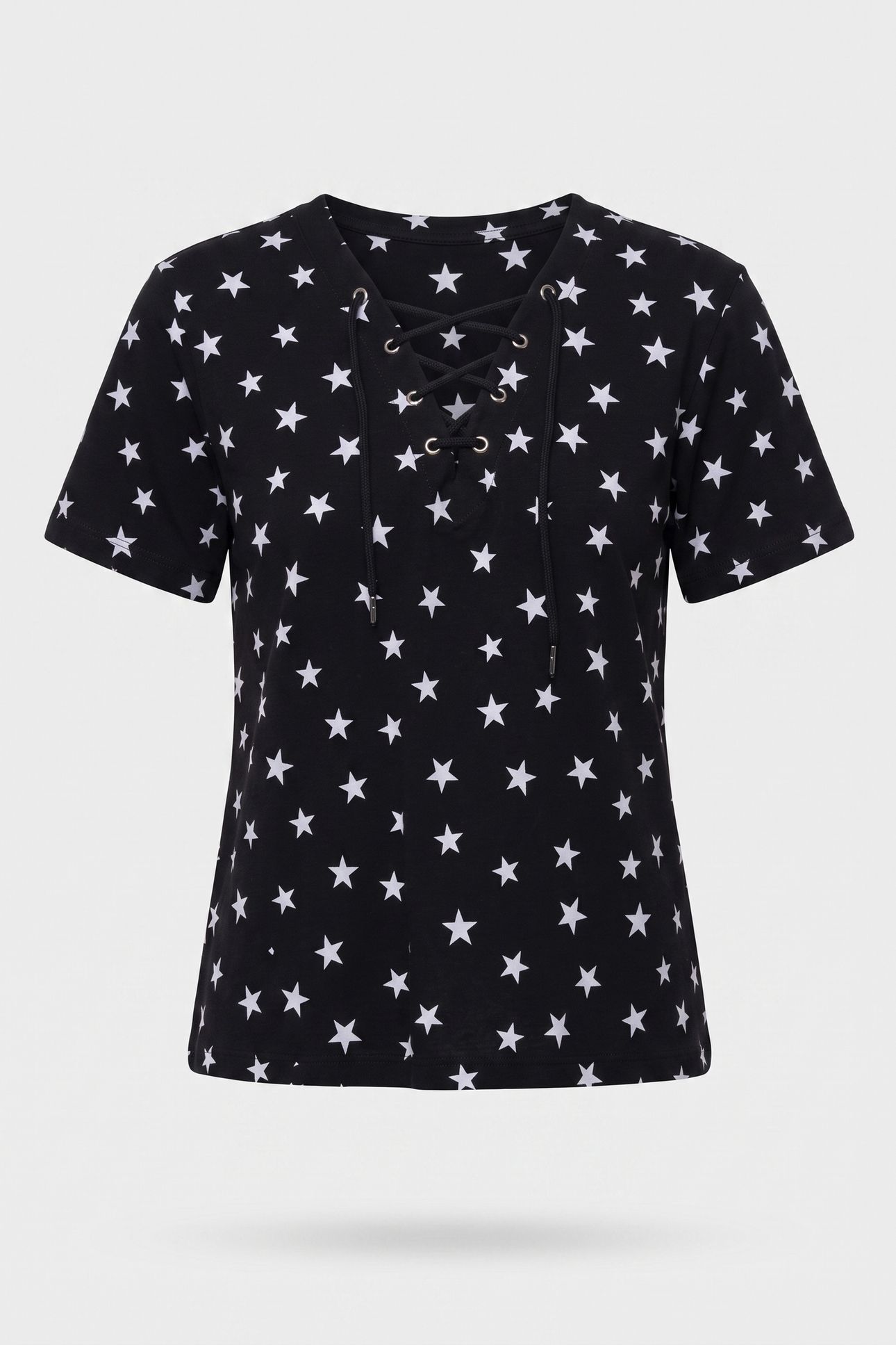 SHORT-SLEEVED T-SHIRT W FRONT LACE-UP AND PRINT BLACK WASHED 3