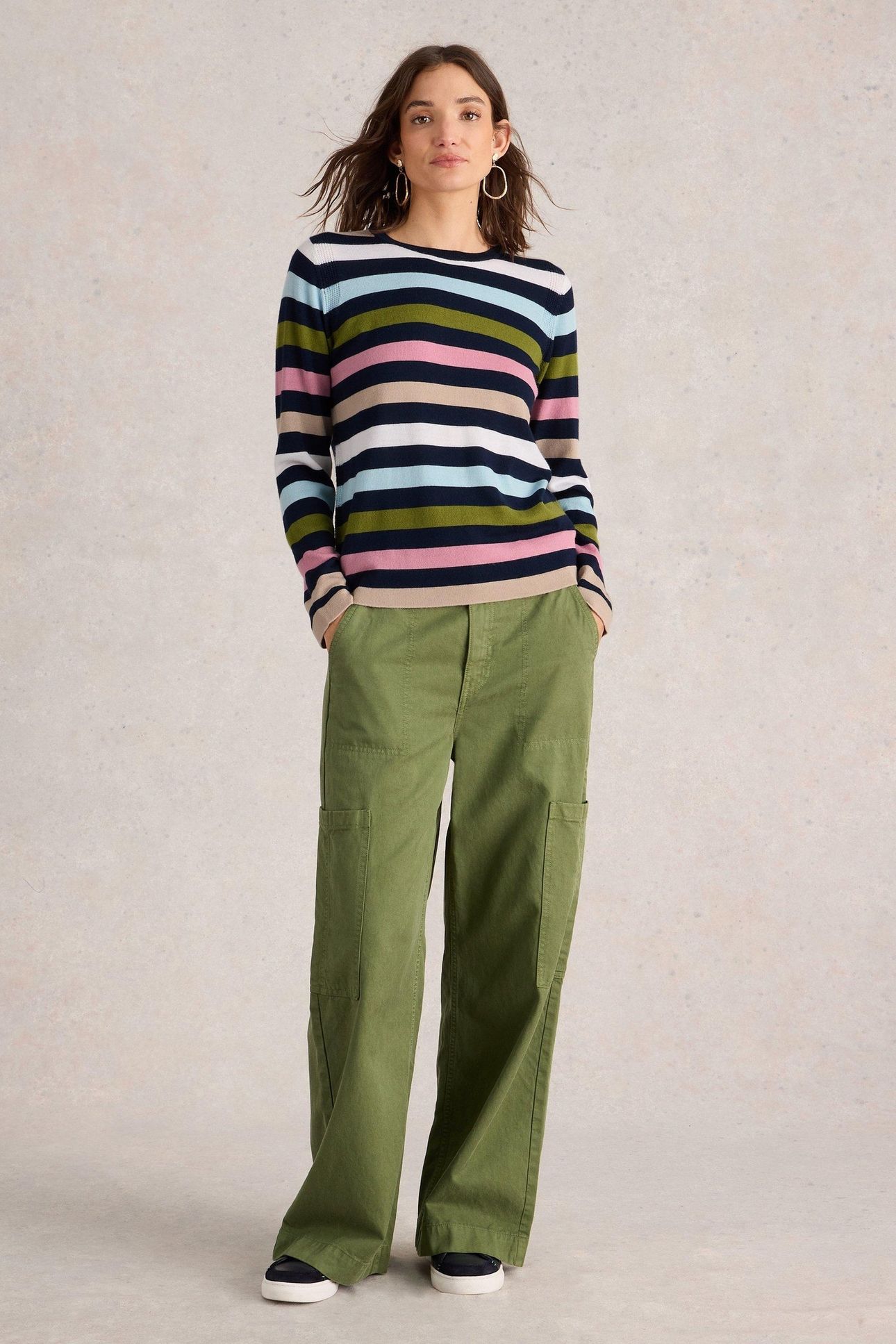 MULTI STRIPE CREW MERINO NAVY MULTI 1