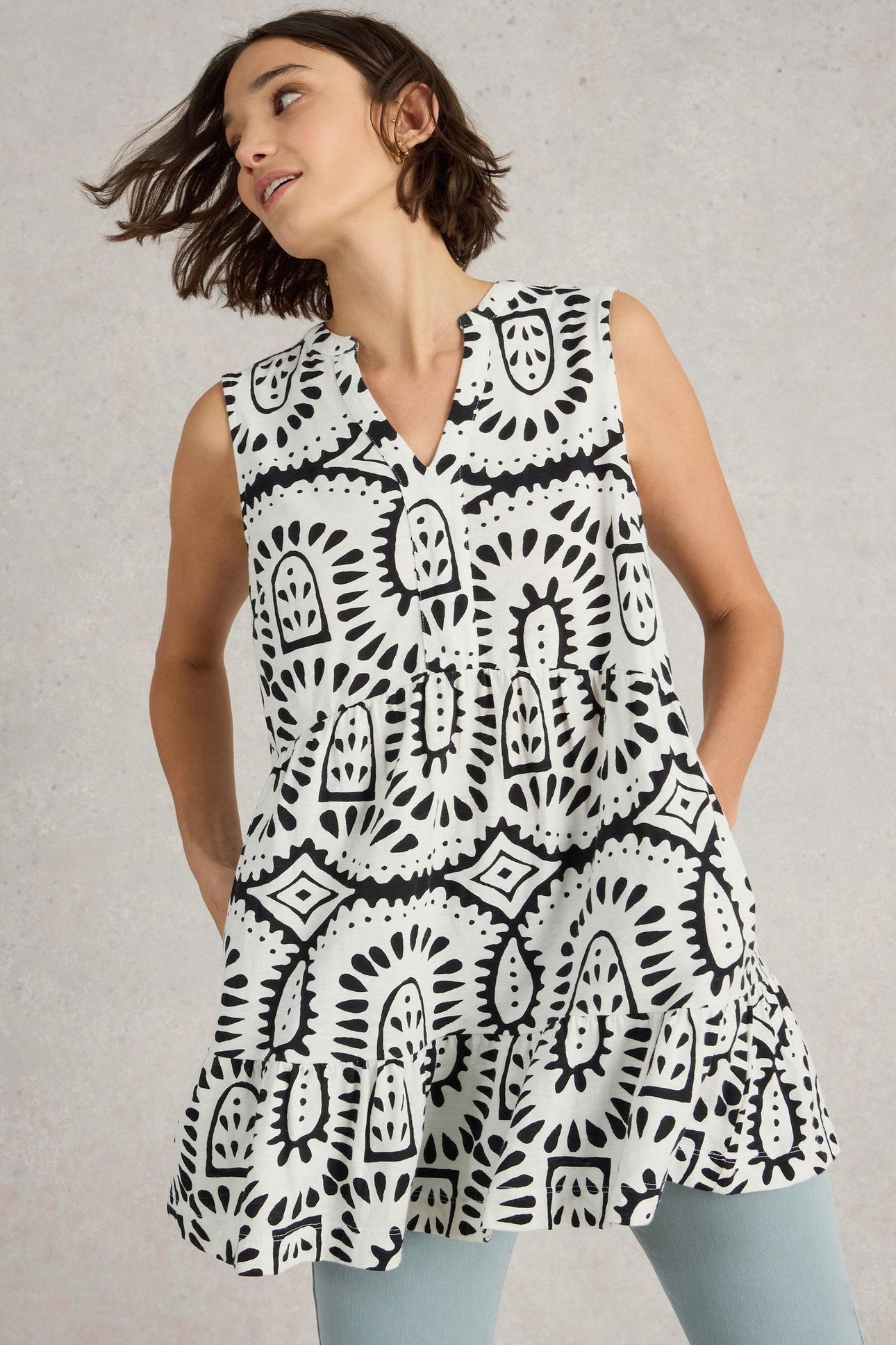 MACIE SLEEVELESS TUNIC IVORY PRINT 2