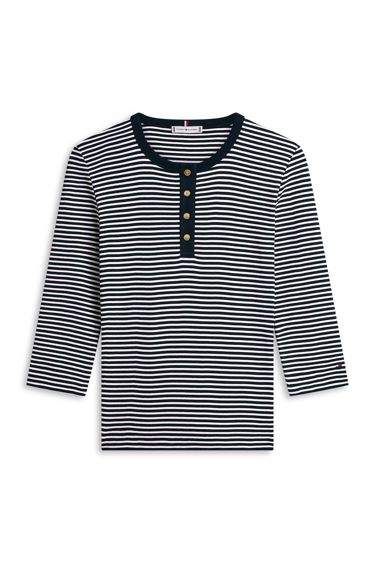 GOLD BUTTON SLIM T-SHIRT SMALL BRT DARK NIGHT/ECRU 4