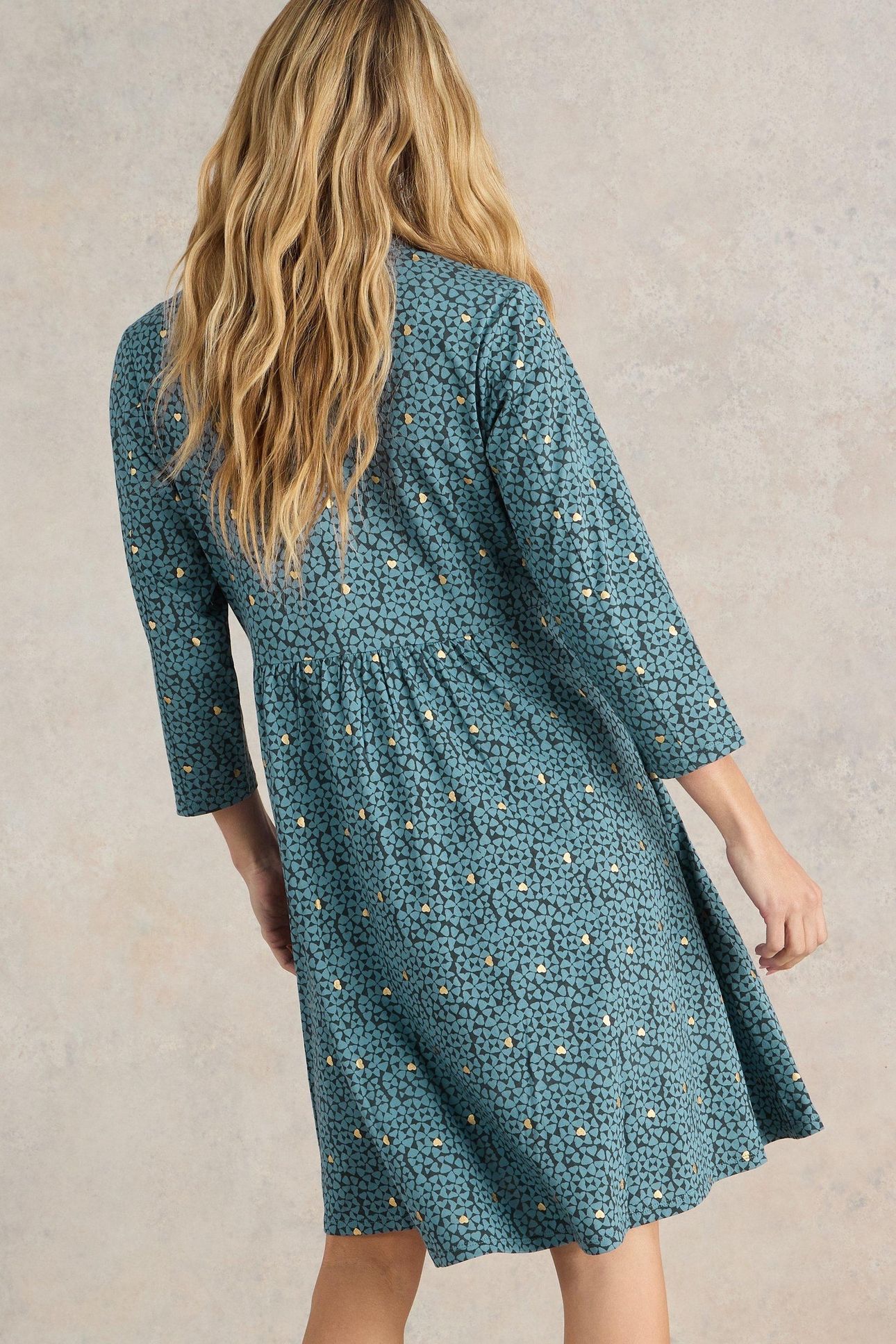 NIA JERSEY DRESS TEAL PRINT 2