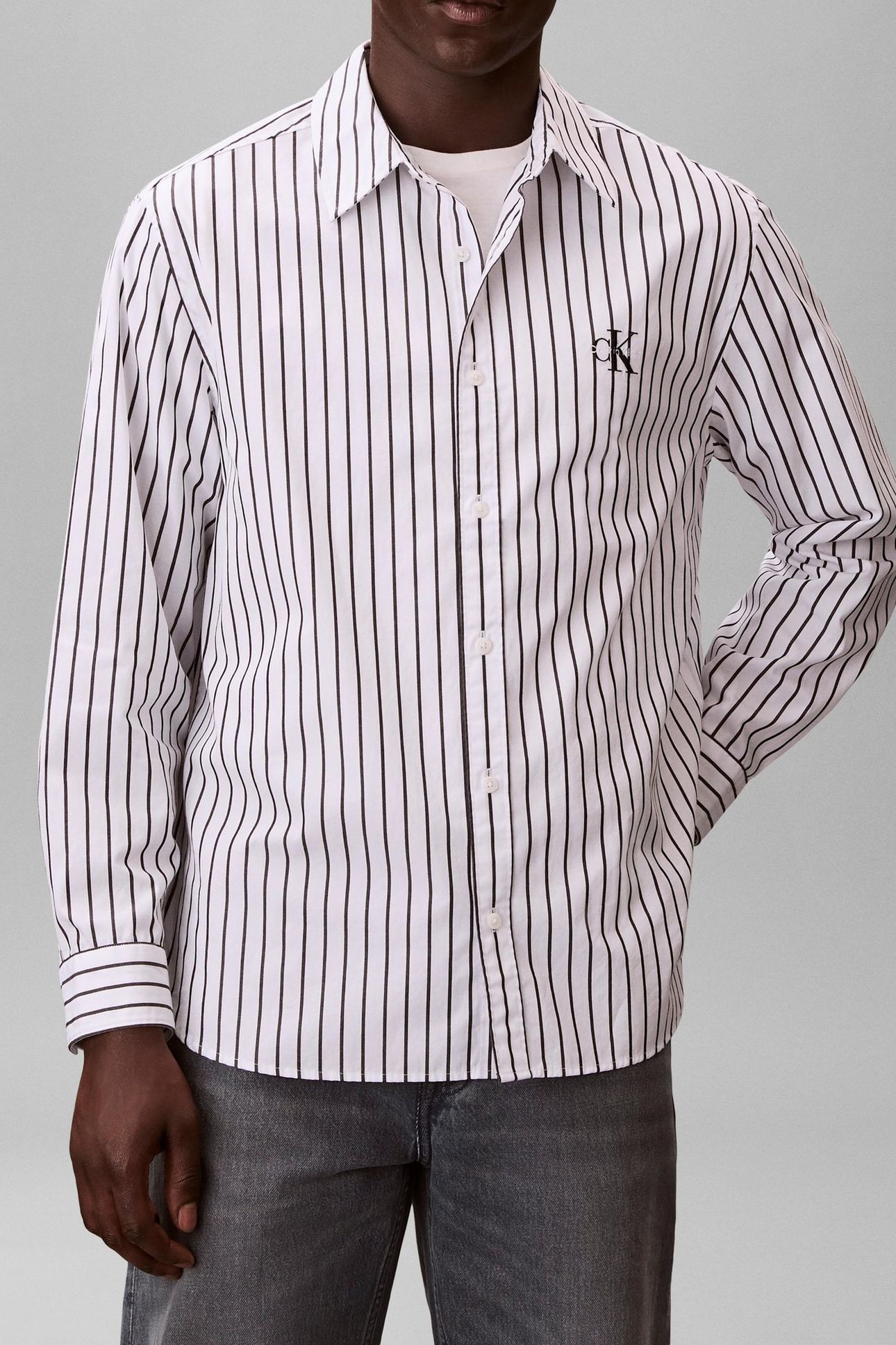 LONG SLEEVE YARN-DYED STRIPE WASHED BRILLIANT WHITE 3
