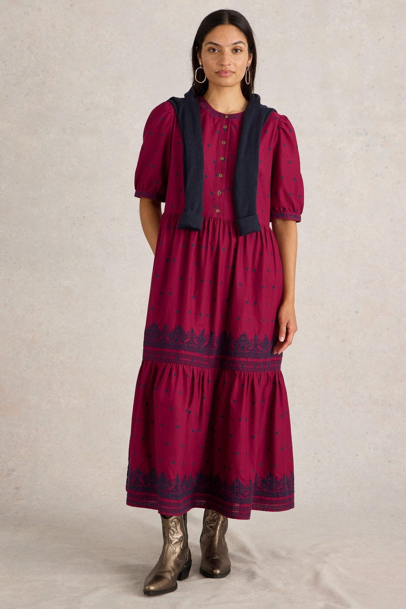 POLLY EMBROIDERED DRESS RED MULTI 1