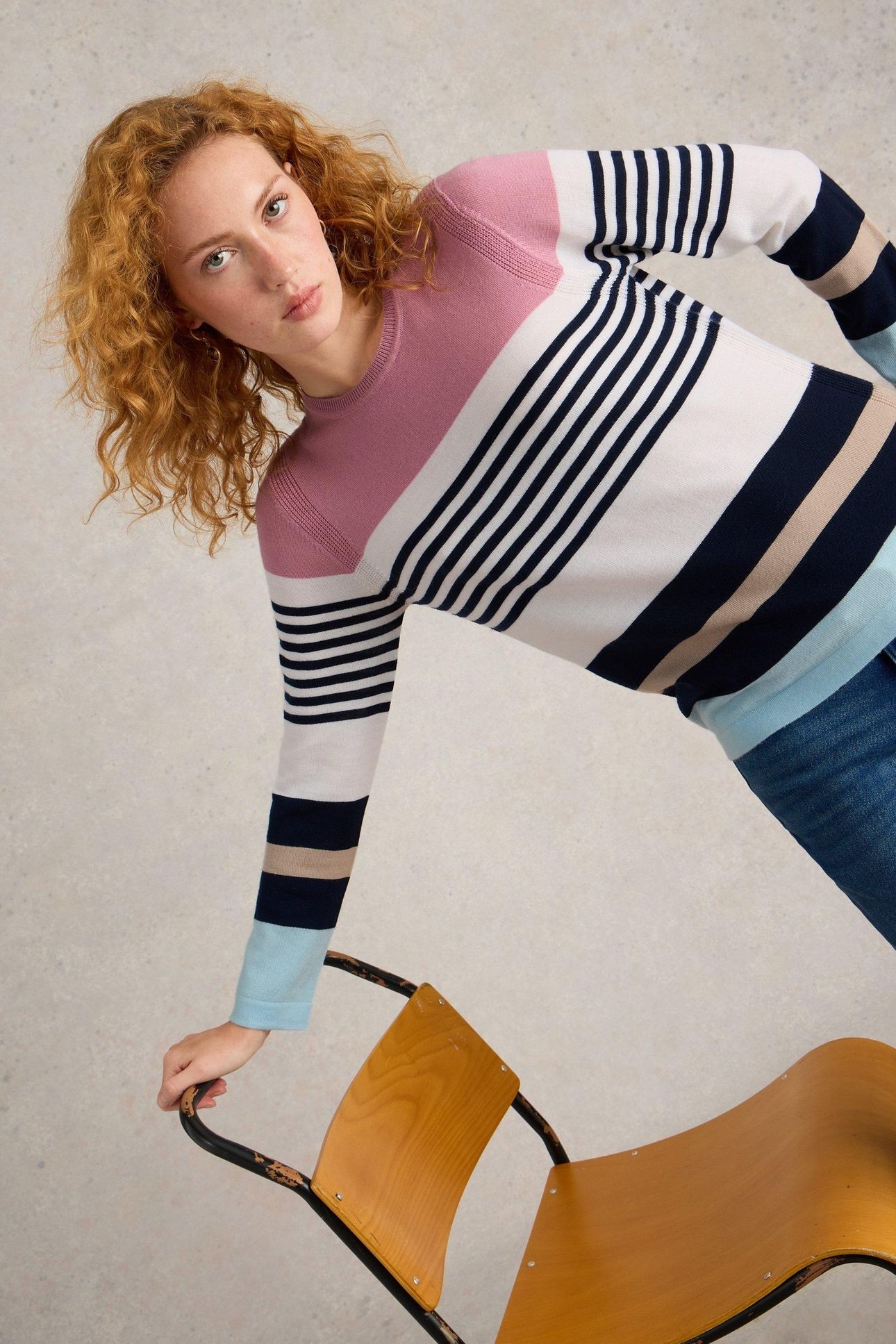 STRIPE CREW MERINO PINK MULTI 6