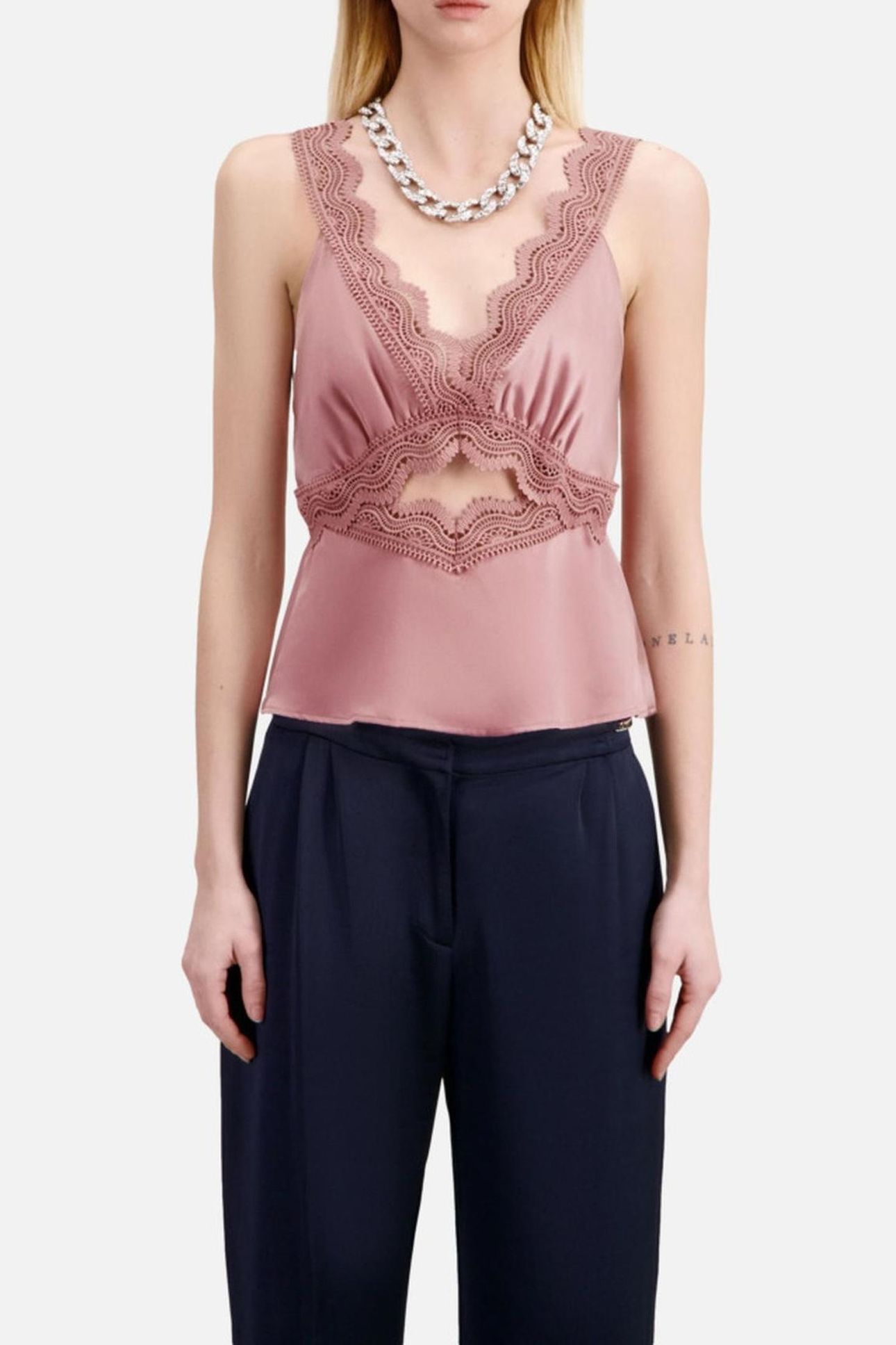 SILK TOP WITH GUIPURE PINK WOOD 2