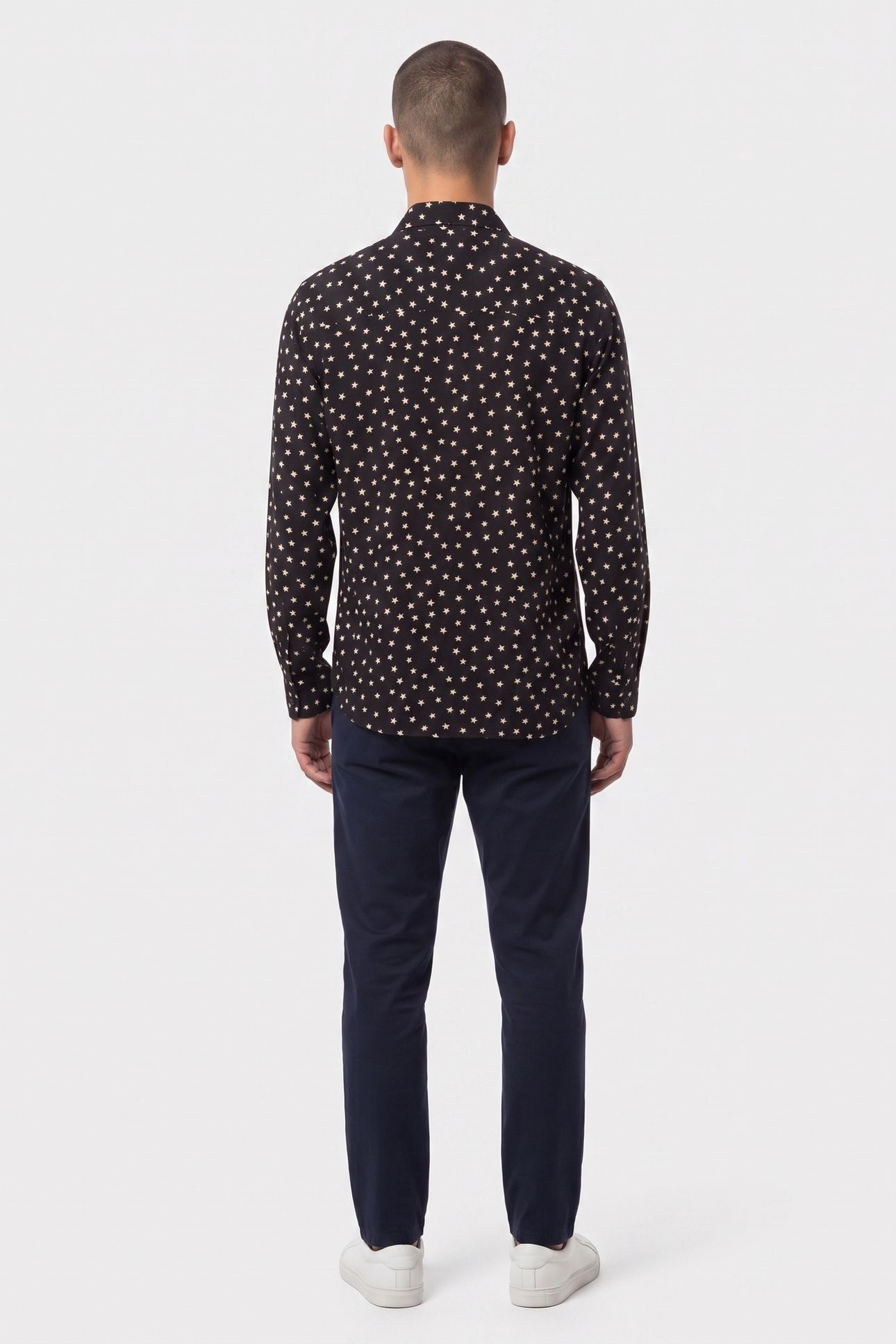 LONG-SLEEVED SHIRT WITH STAR PRINT BLACK WHITE 2