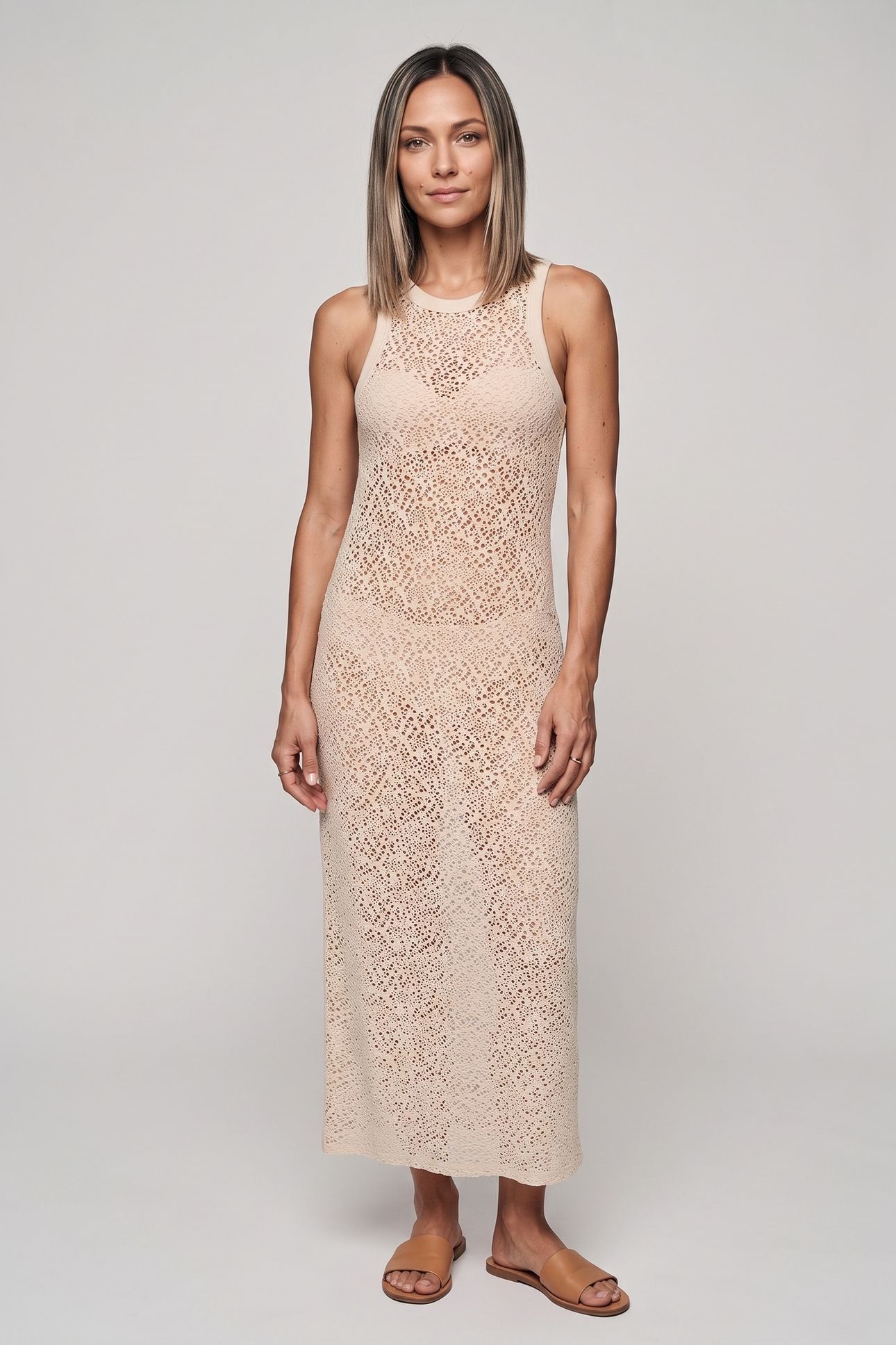 PRESS MERRICK LACE DRESS BEIGE 1