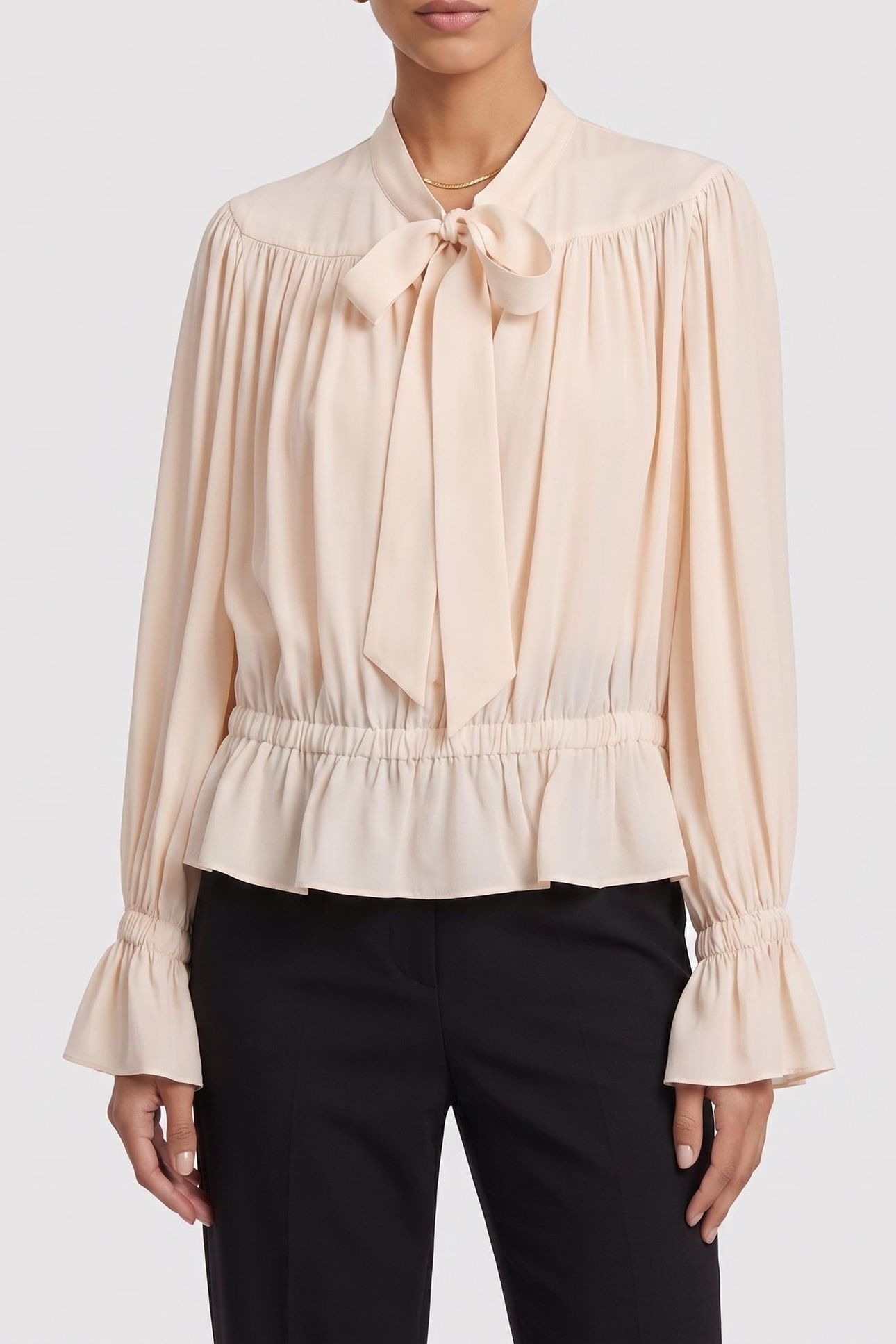 FLOWING BLOUSE WITH A LAVALIERE COLLAR ECRU 1