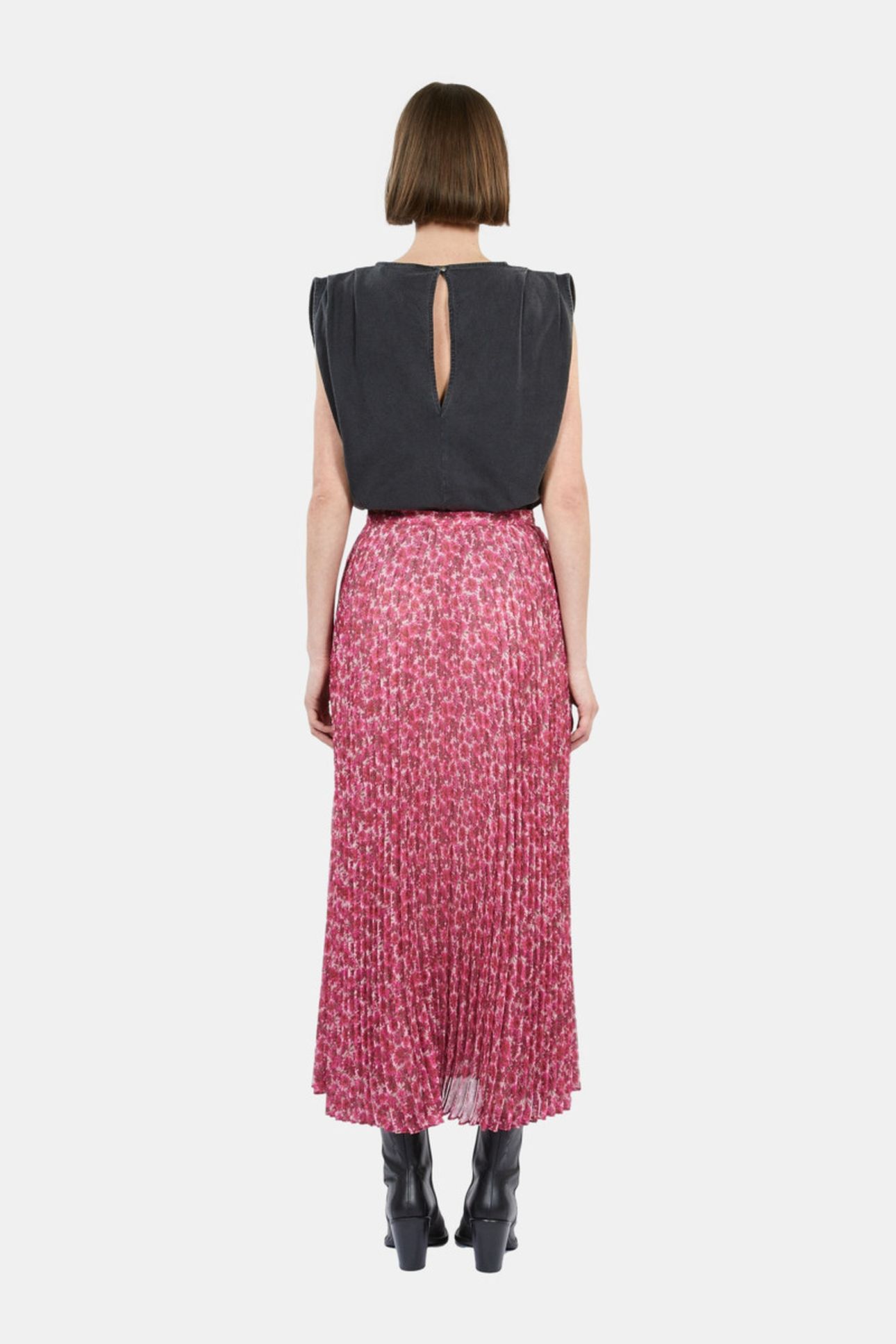 PRINTED PLEATED LONG SKIRT PINK 5