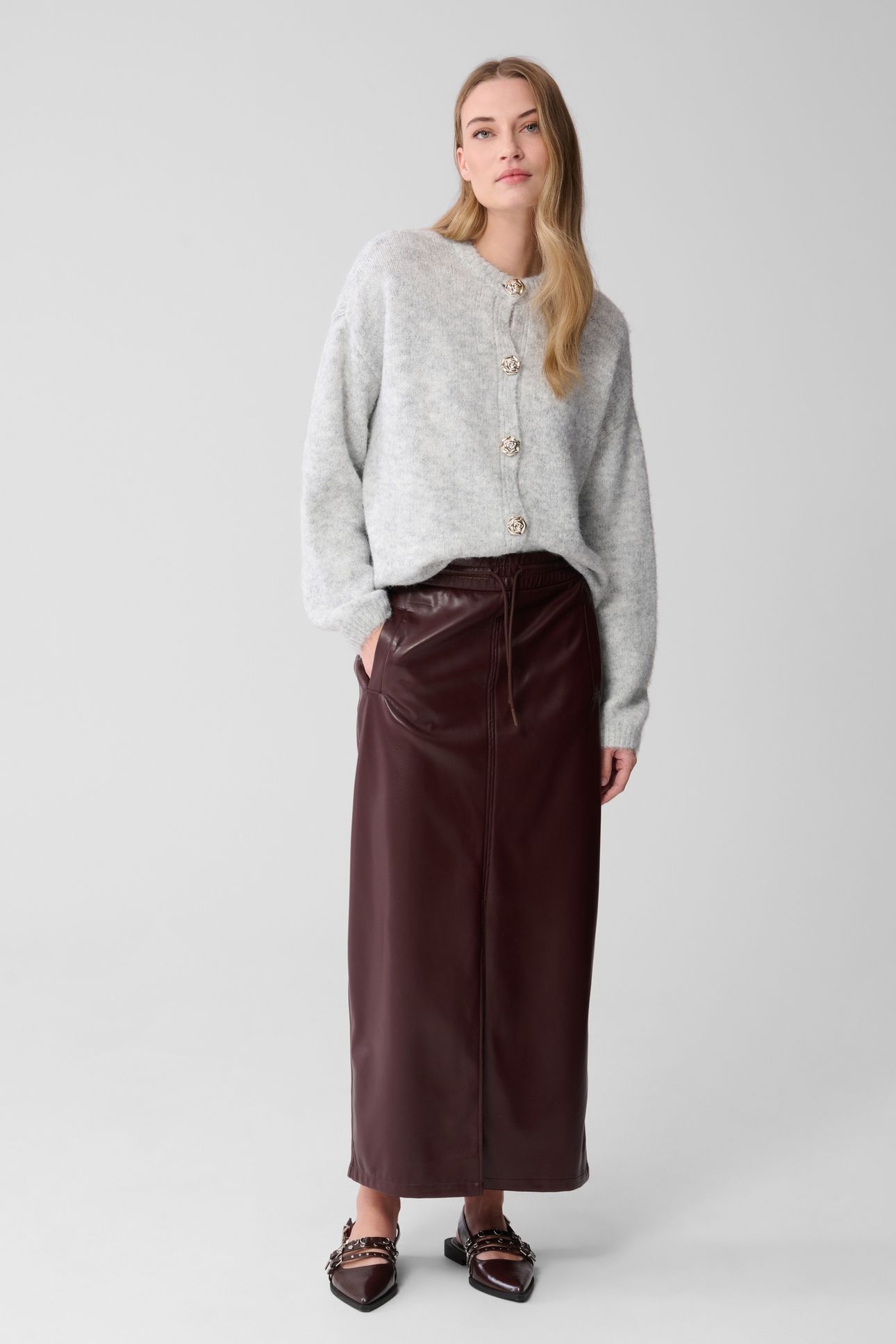 LA-SBVEGAN LEATHER SKIRT DARKRED 1