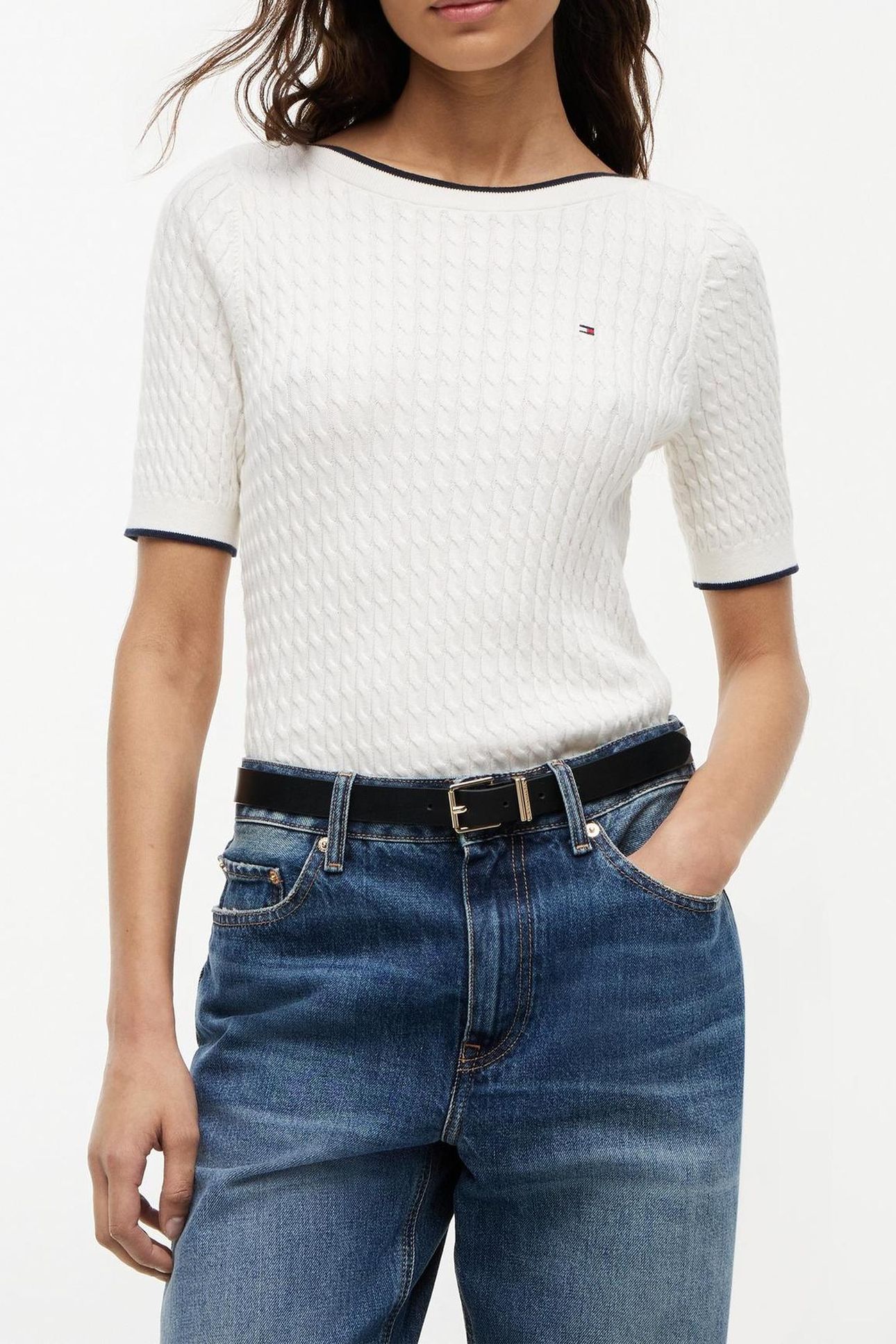 FINE CABLE BOAT NECK TOP IVORY PETAL 1