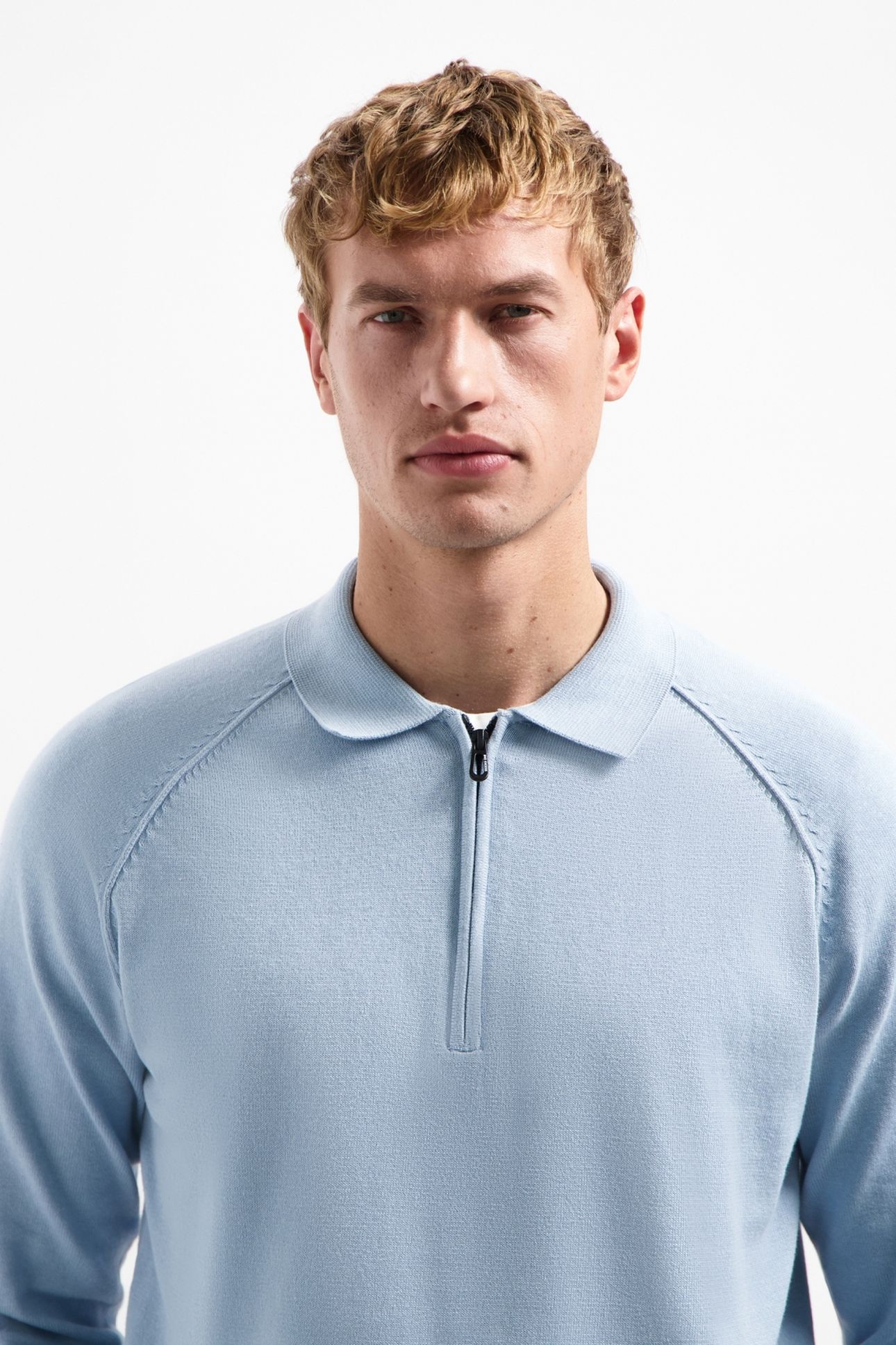 PULLOVER POLO HALF ZIP SOLID DUSTY BLUE 2